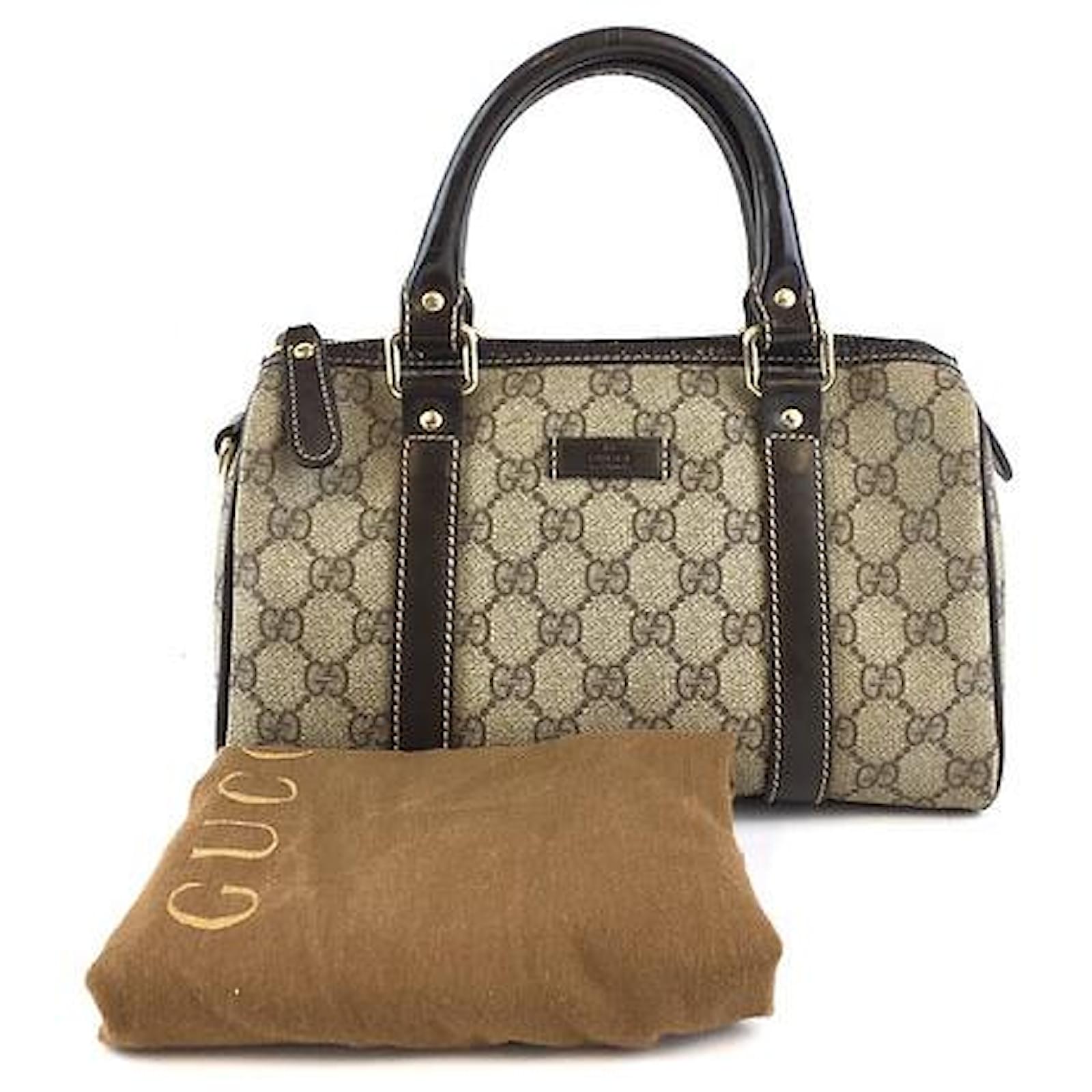 Vintage Authentic Gucci Brown GG Imprime Joy Boston Bag Italy