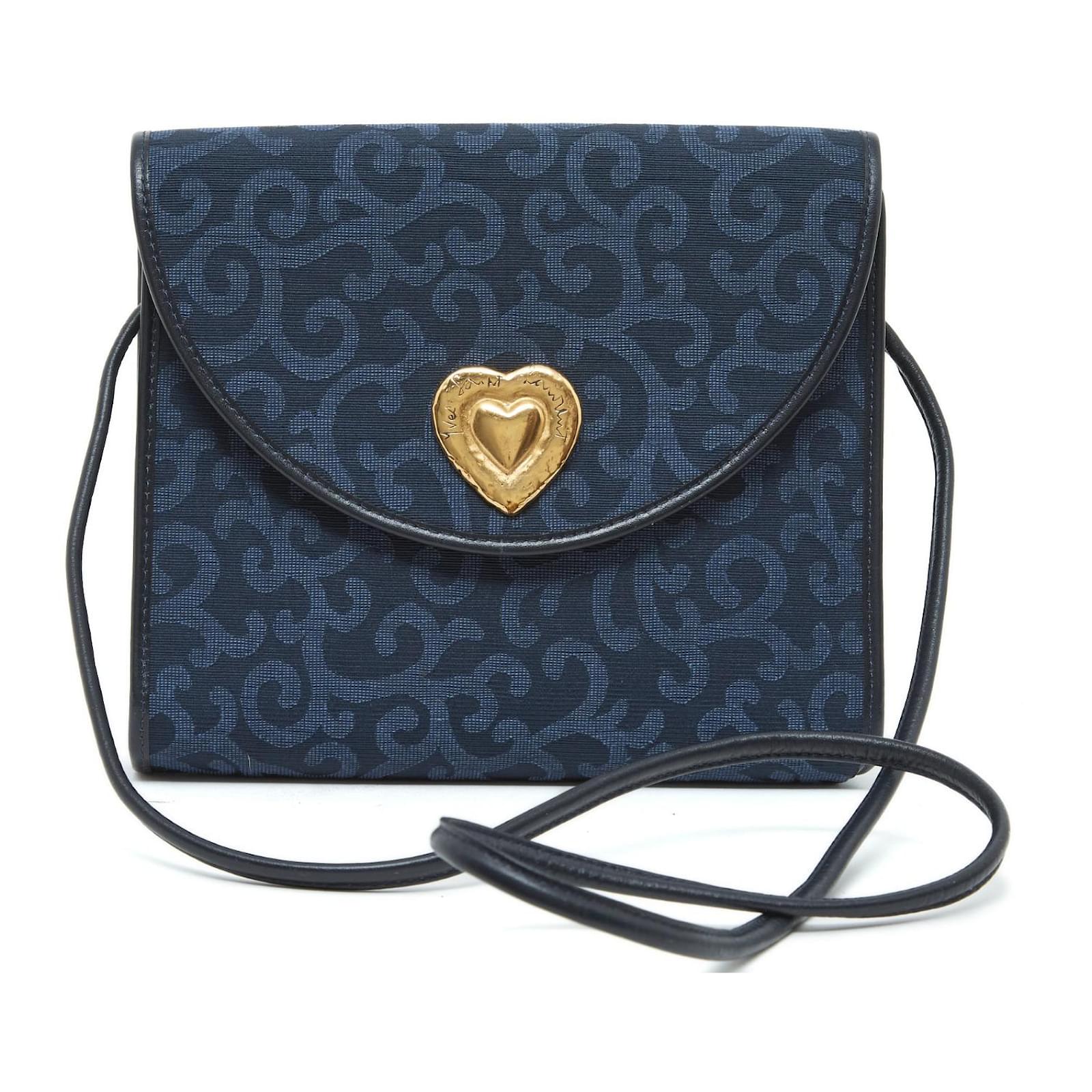 Yves Saint Laurent NAVY STOFFTASCHE CLUTCH Marineblau Gold