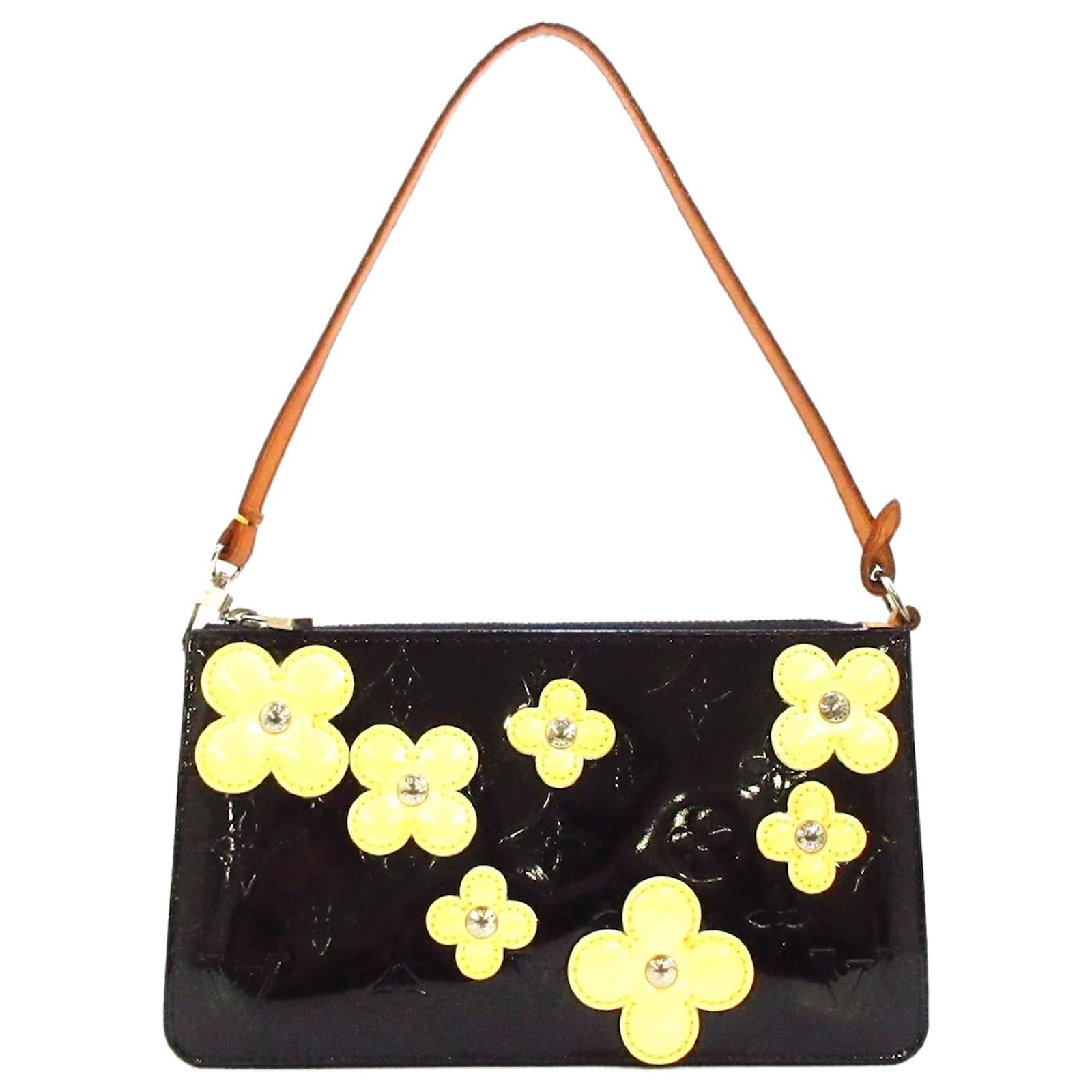 Louis Vuitton Black Vernis Lexington Fleurs Pochette Yellow