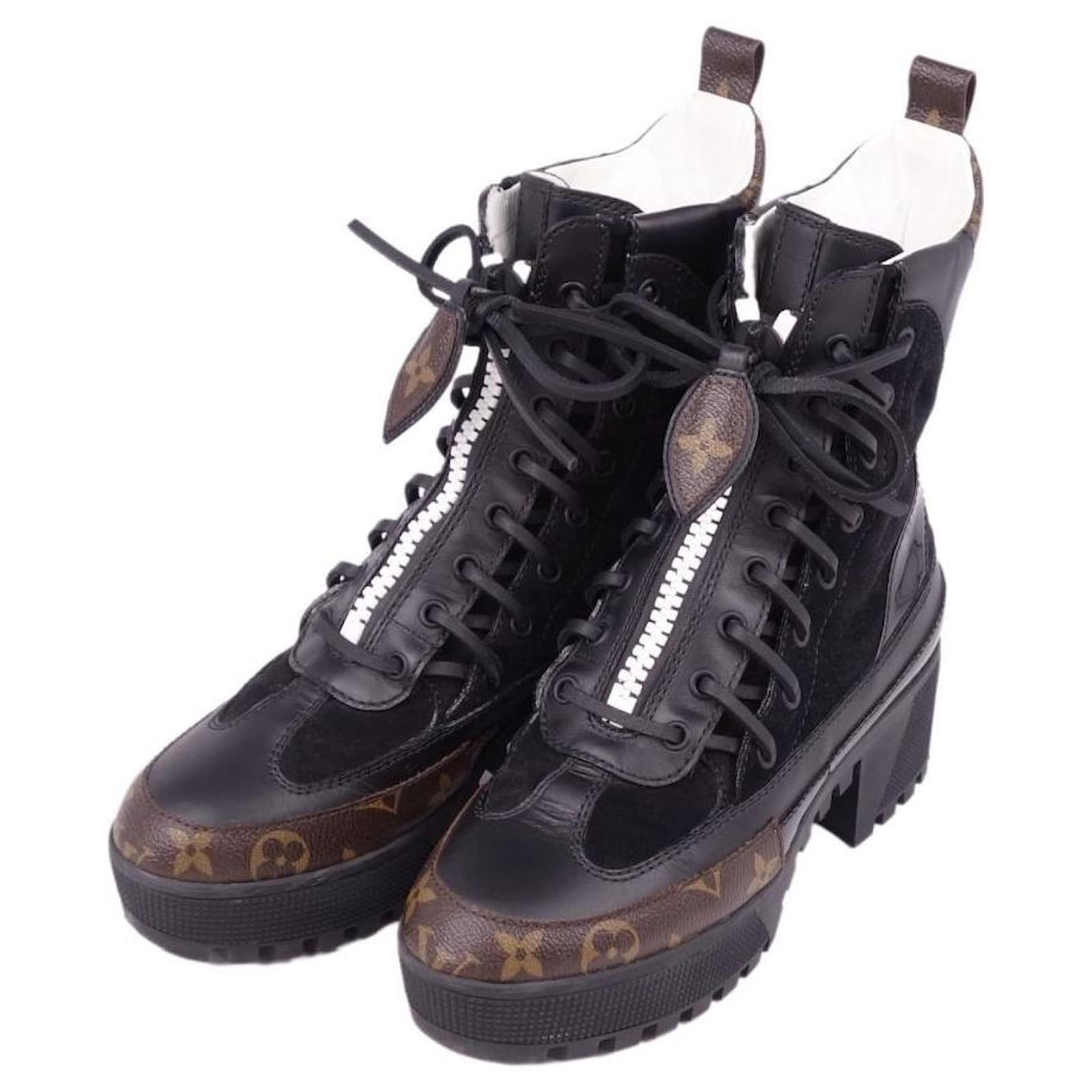LOUIS VUITTON Boots Low Reate Line Ankle Boots Monogram Zip Up Shoes Shoes  Women's Black / Brown Size 37 1/2 (equivalent to 24 cm) Leather ref.434702  - Joli Closet
