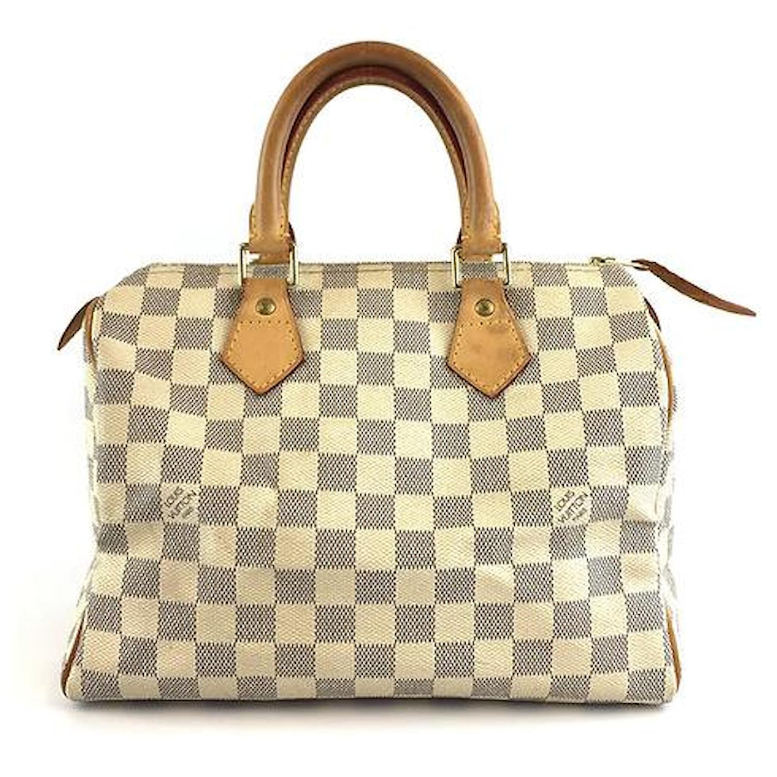 Louis Vuitton Speedy 25 Damier Azur Canvas White Leather ref.434753 - Joli  Closet