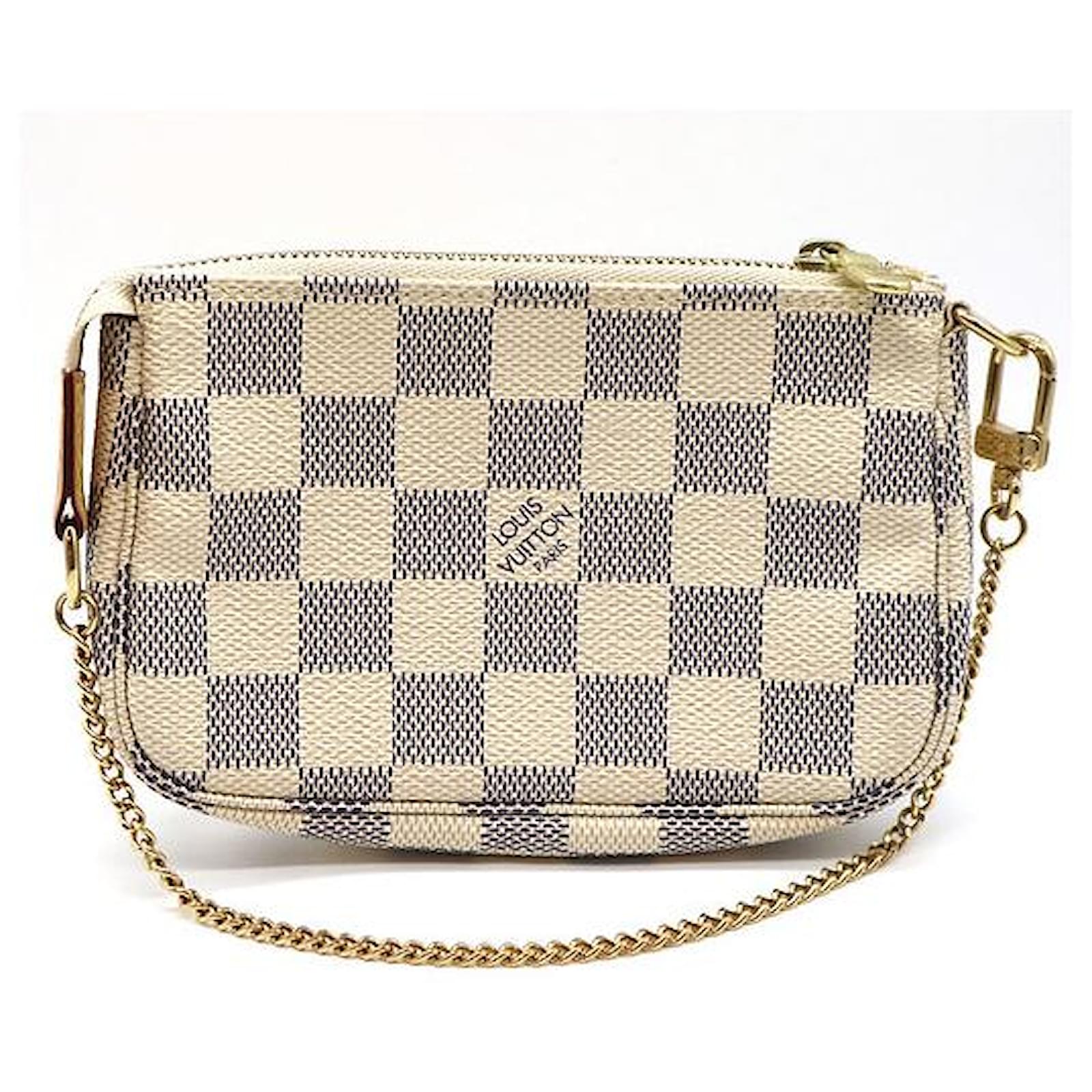 Louis Vuitton pochette tracolla a catena tela Damier Azur Bianco Pelle  ref.434763 - Joli Closet