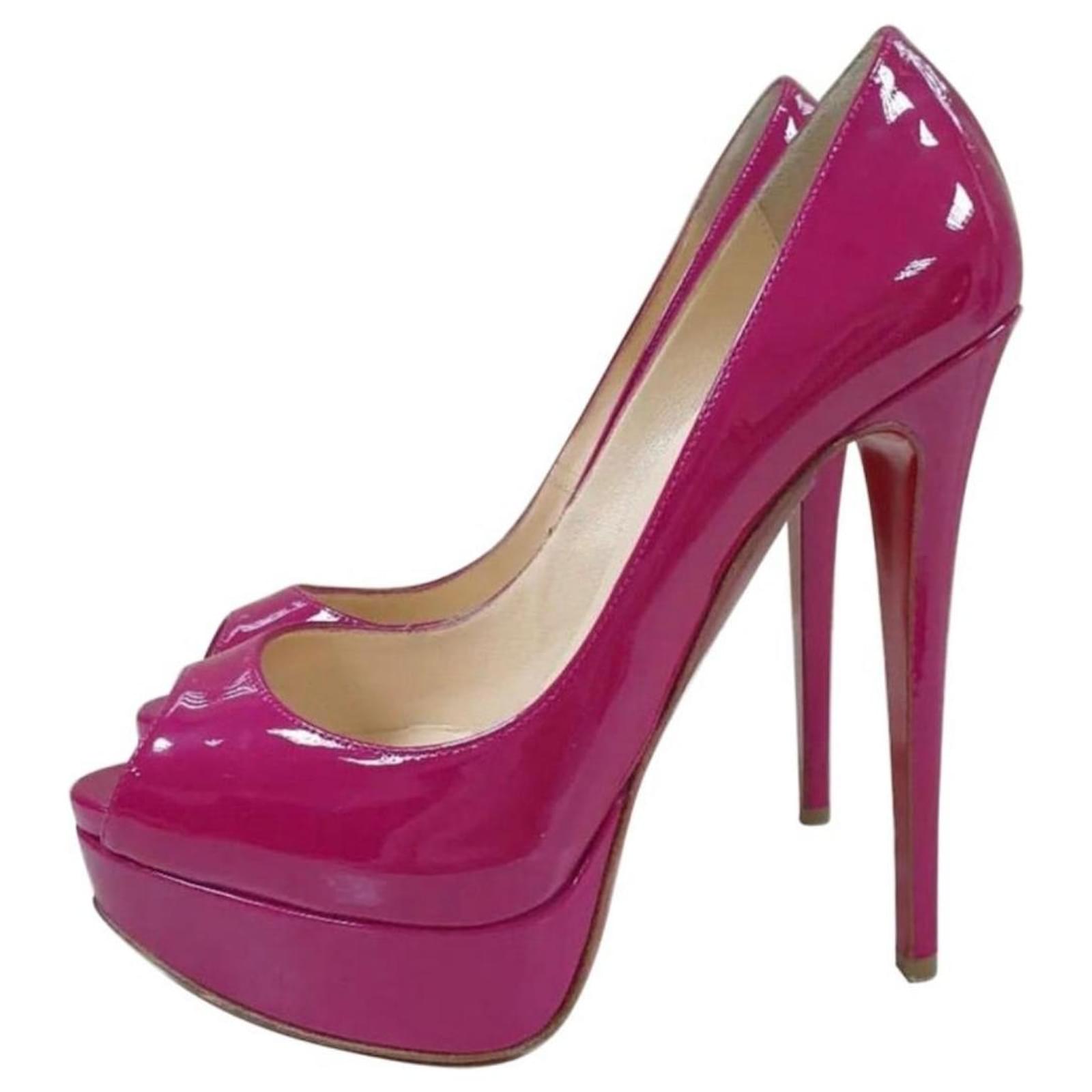 Christian Louboutin Purple Lady Peep Open Pumps Patent leather ref