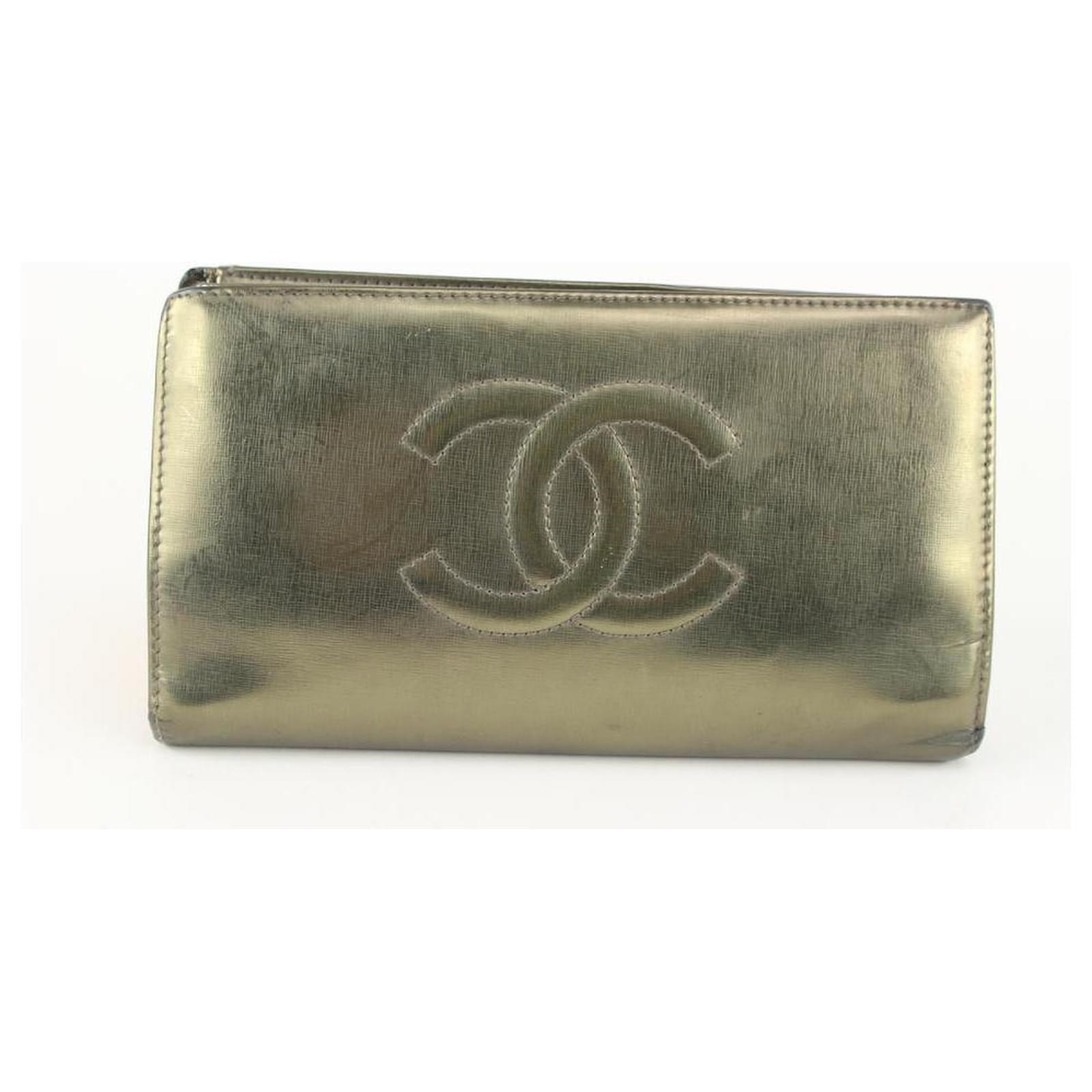 Chanel Metallic Dark Gold Long Flap Wallet Leather White gold ref ...