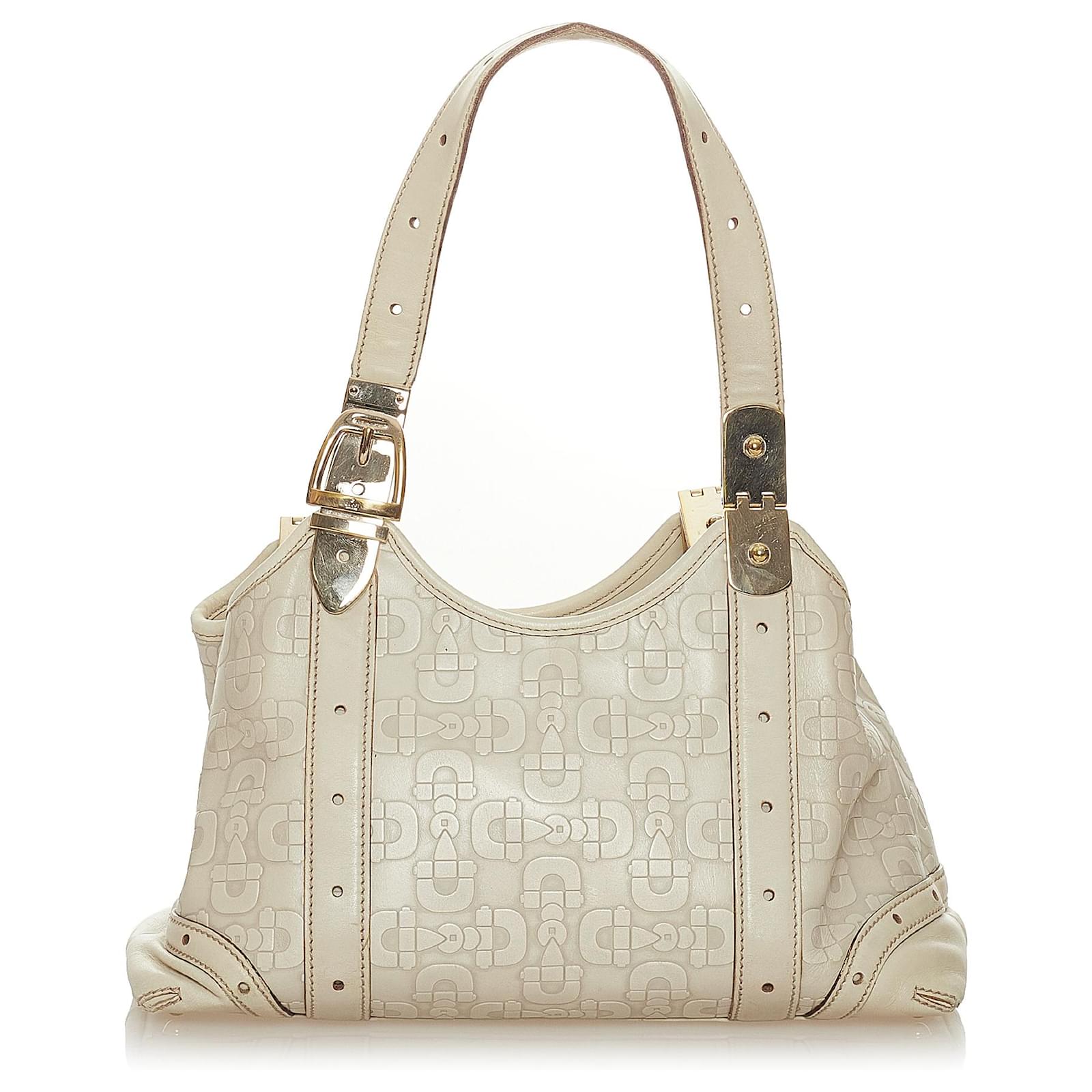 Gucci Cream Horsebit Embossed Leather Satchel Gucci