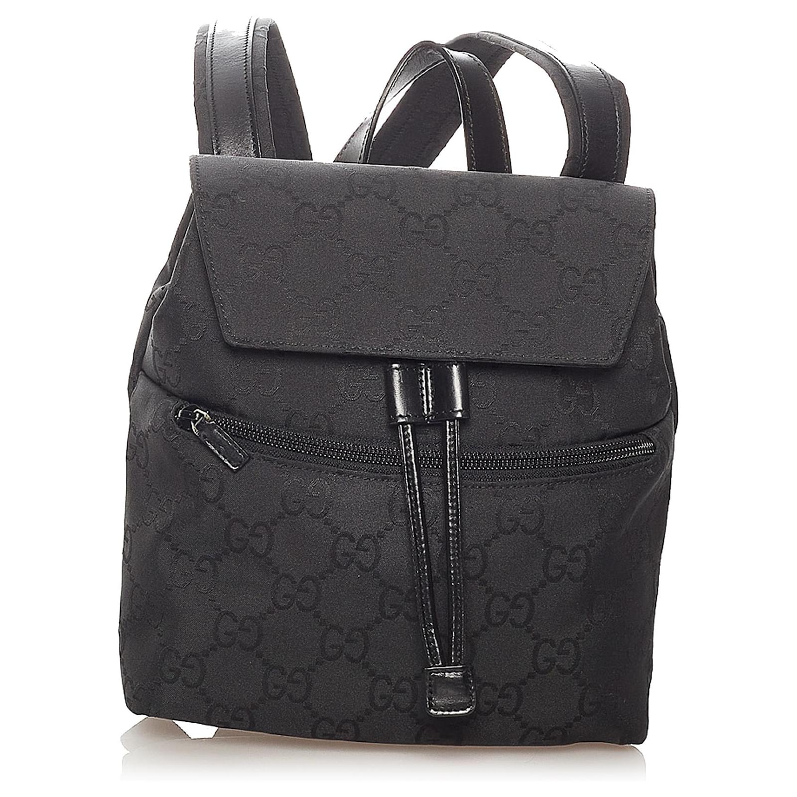 Gucci Black GG Nylon Backpack Leather Ponystyle calfskin Cloth ref