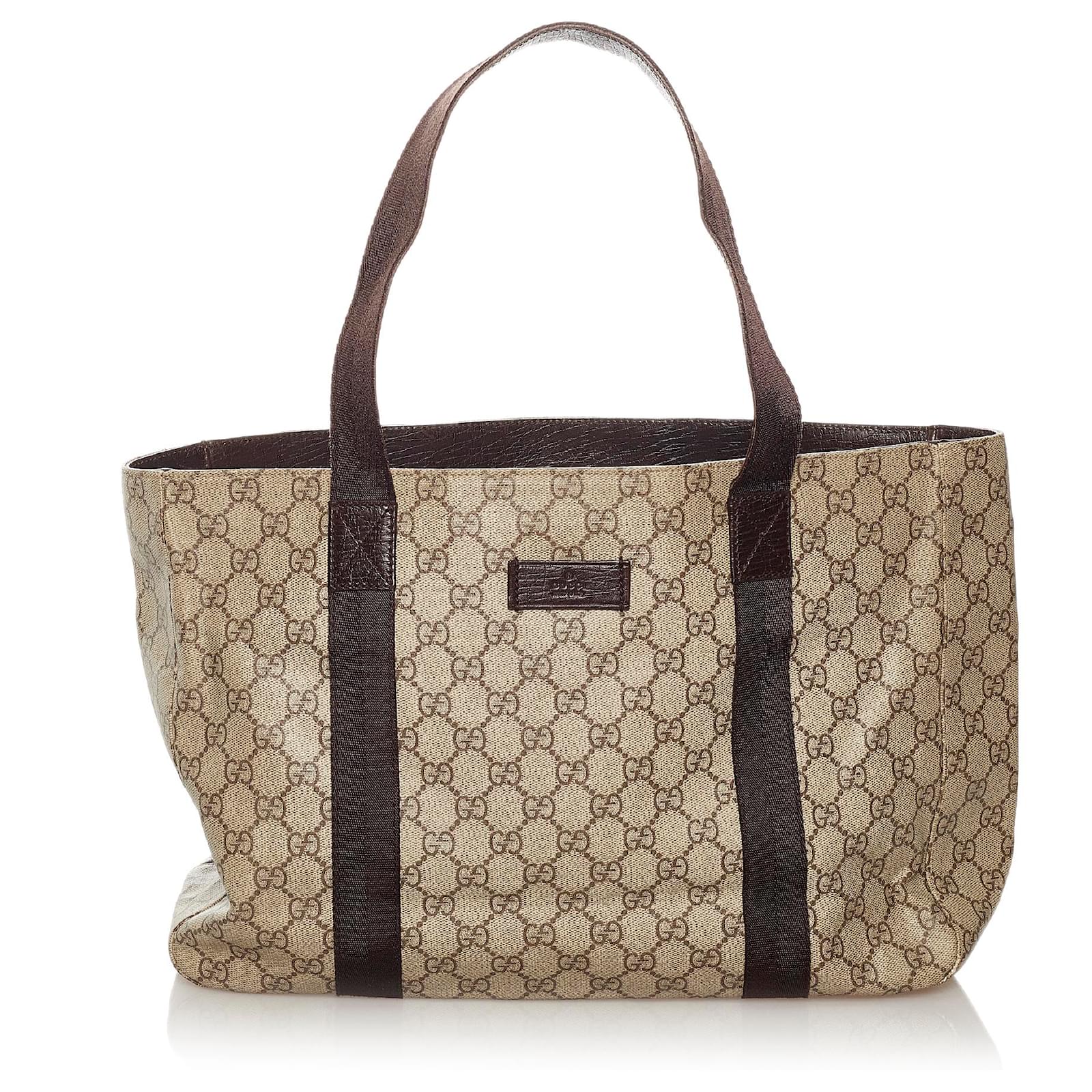 Gucci Brown GG Supreme Sac cabas Cuir Plastique Veau fa on poulain