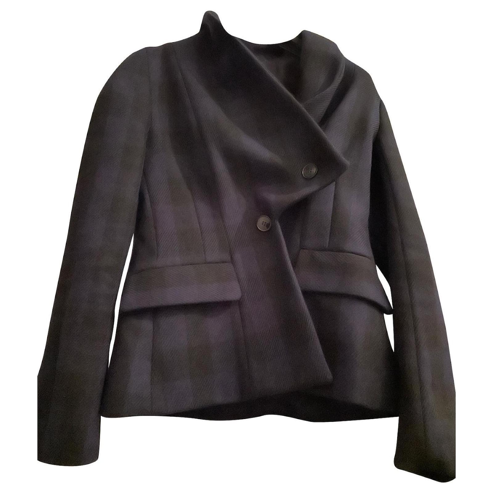Christian Dior Basque jacket with asymmetric collar Navy blue Wool ref ...