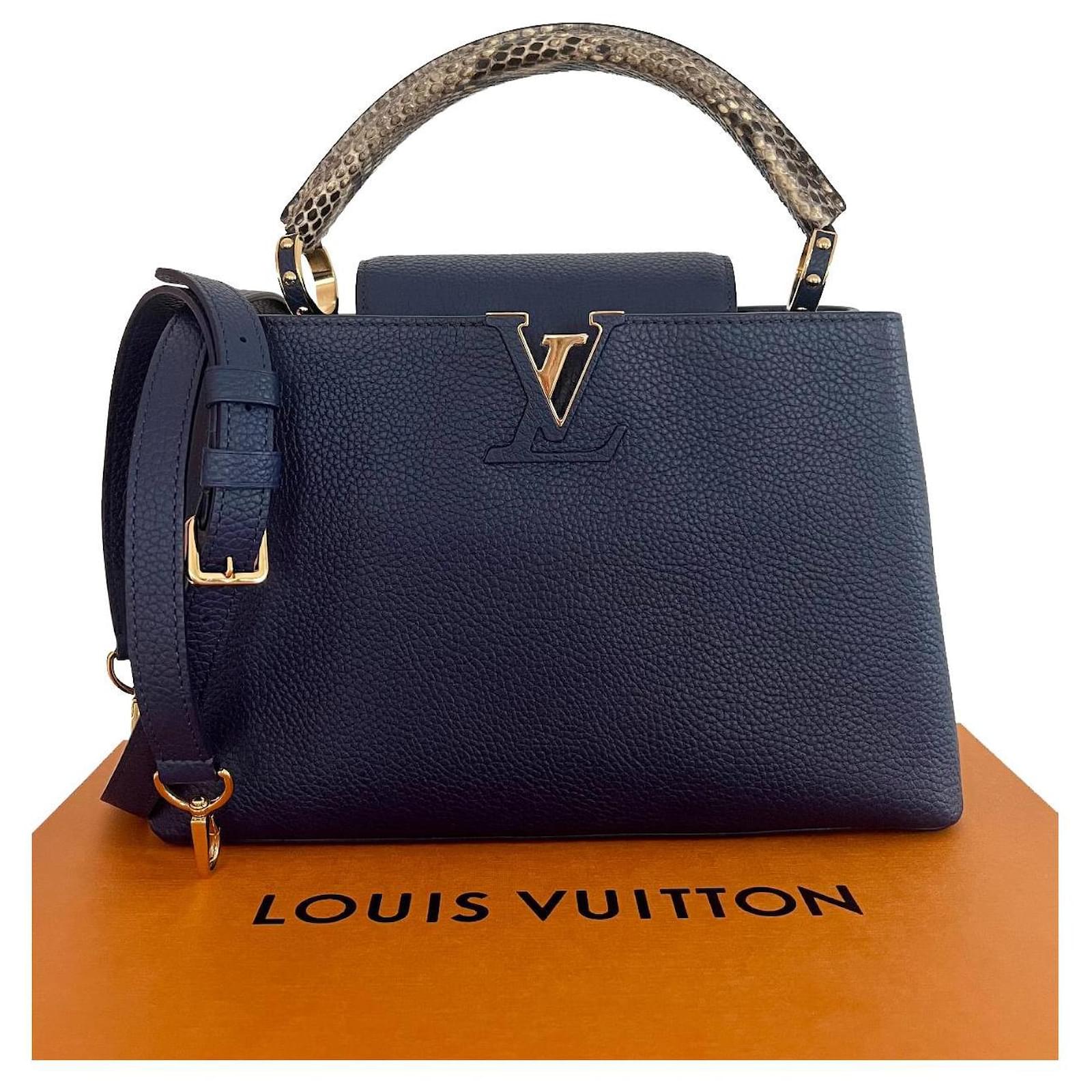 LOUIS VUITTON Capucines MM Taurillon Python Leather Satchel Bag Blue 