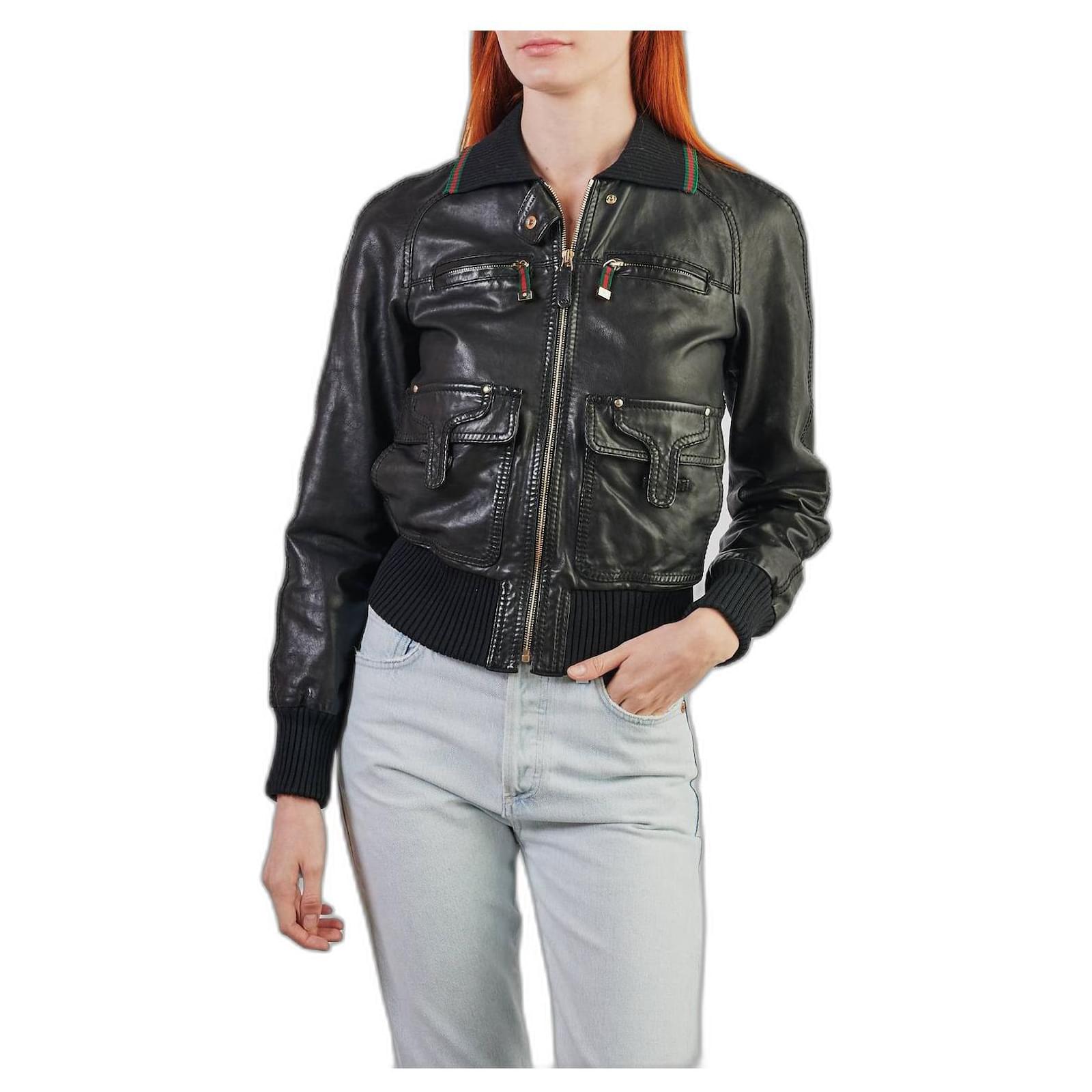 Leather jacket Gucci Black size L International in Leather - 29621476
