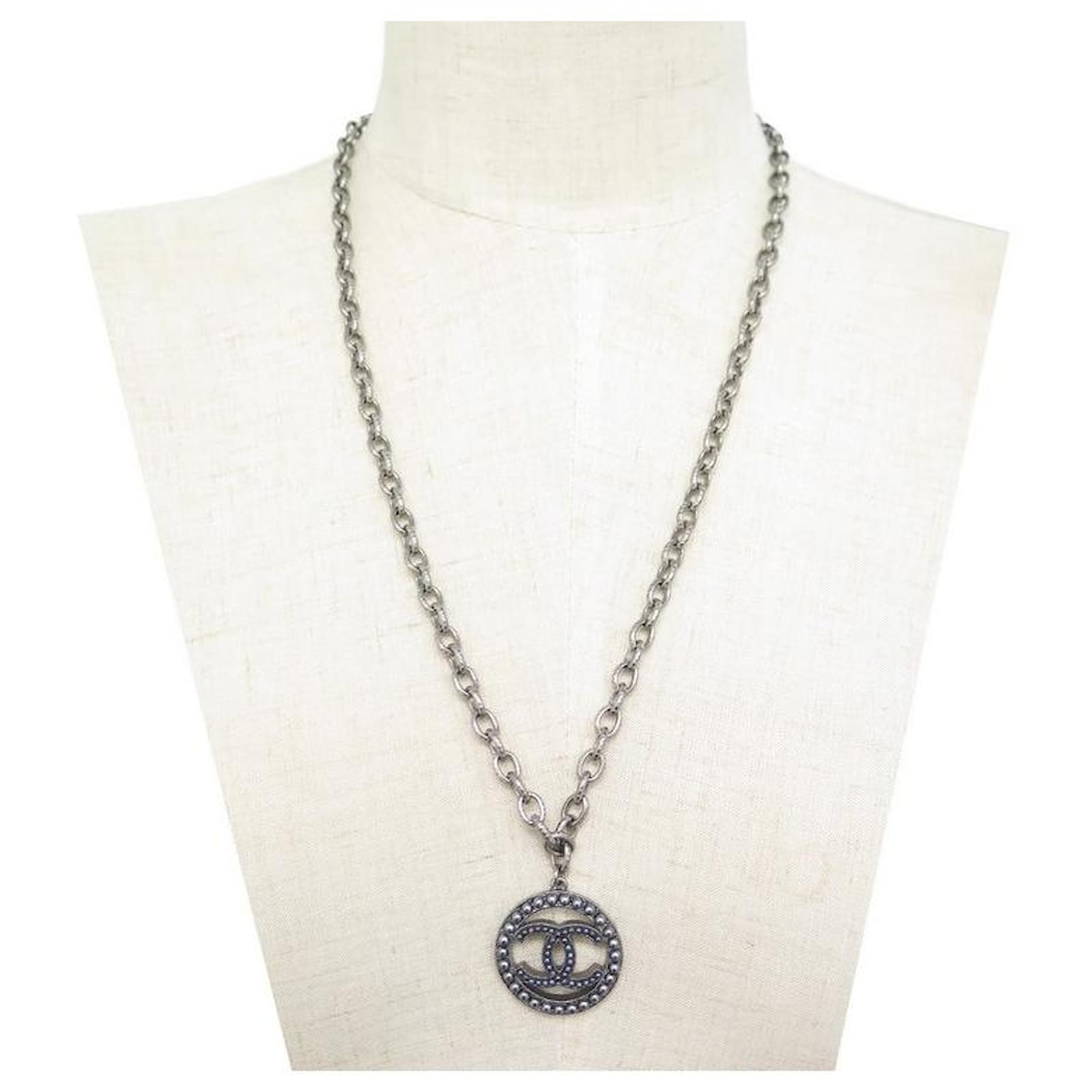 NEW CHANEL LOGO CC NECKLACE 63 CM SILVER METAL & NECKLACE BEADS