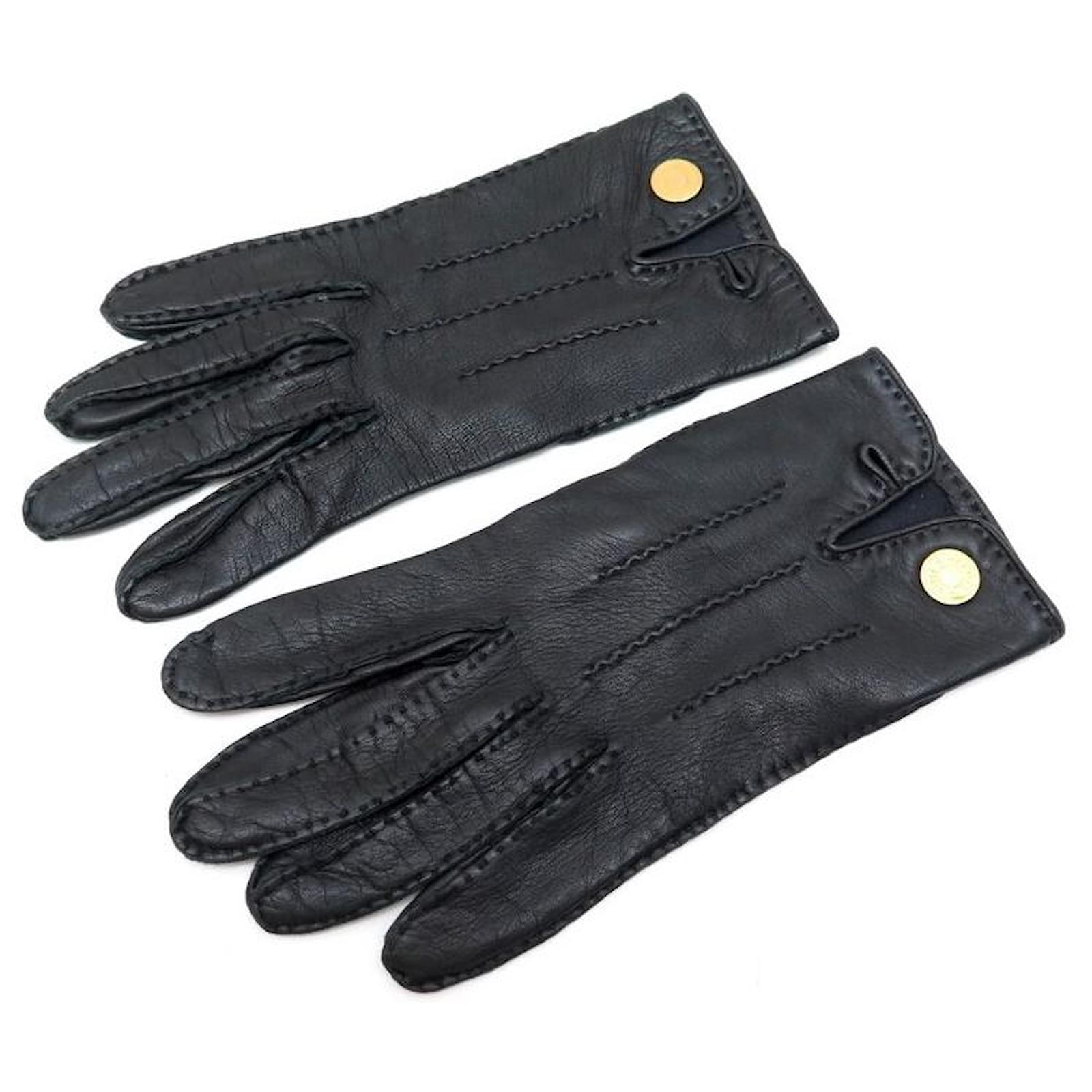 Hermès HERMES FEELING GLOVES SADDLE CLOU7 BLACK LEATHER GLOVES ref