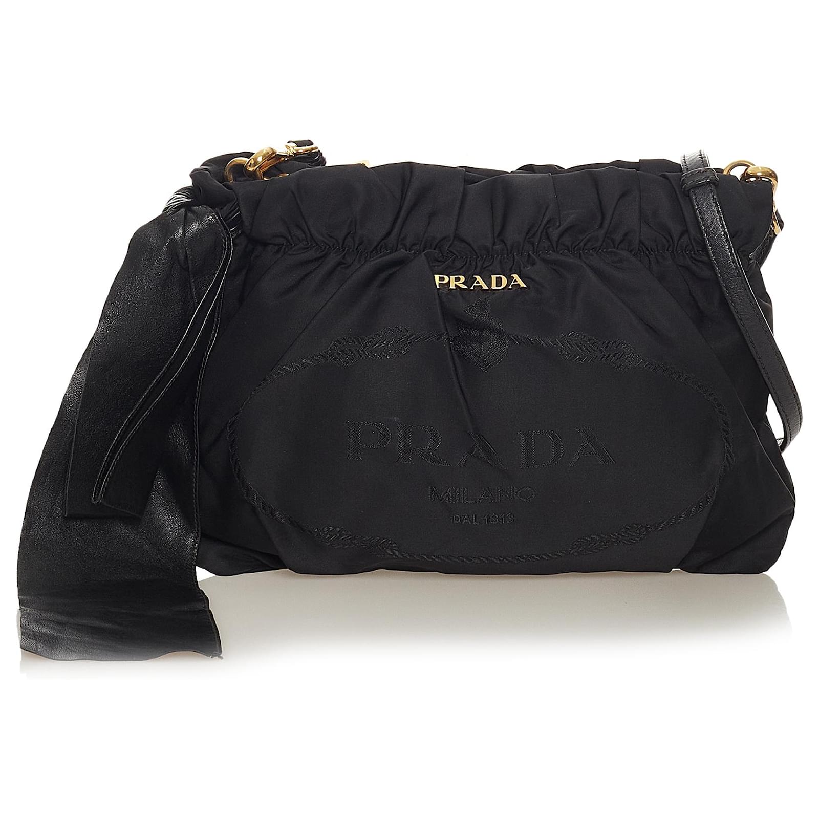 Prada Black Tessuto Bow Drawstring Crossbody Bag Nylon Cloth ref