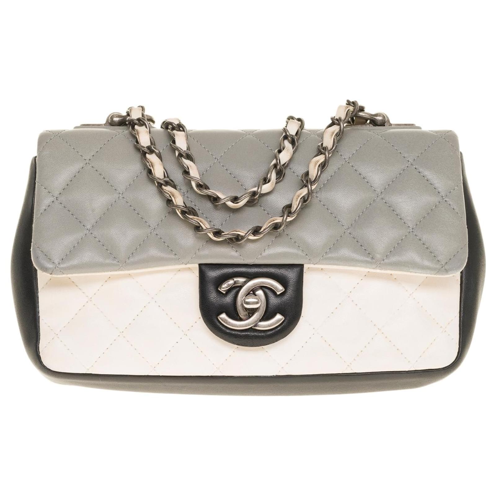 Timeless Splendid and Rare Chanel Classic limited edition bag with single  flap in tricolor quilted lambskin (gray / black / white), blackened silver  metal trim Grey Leather ref.437932 - Joli Closet