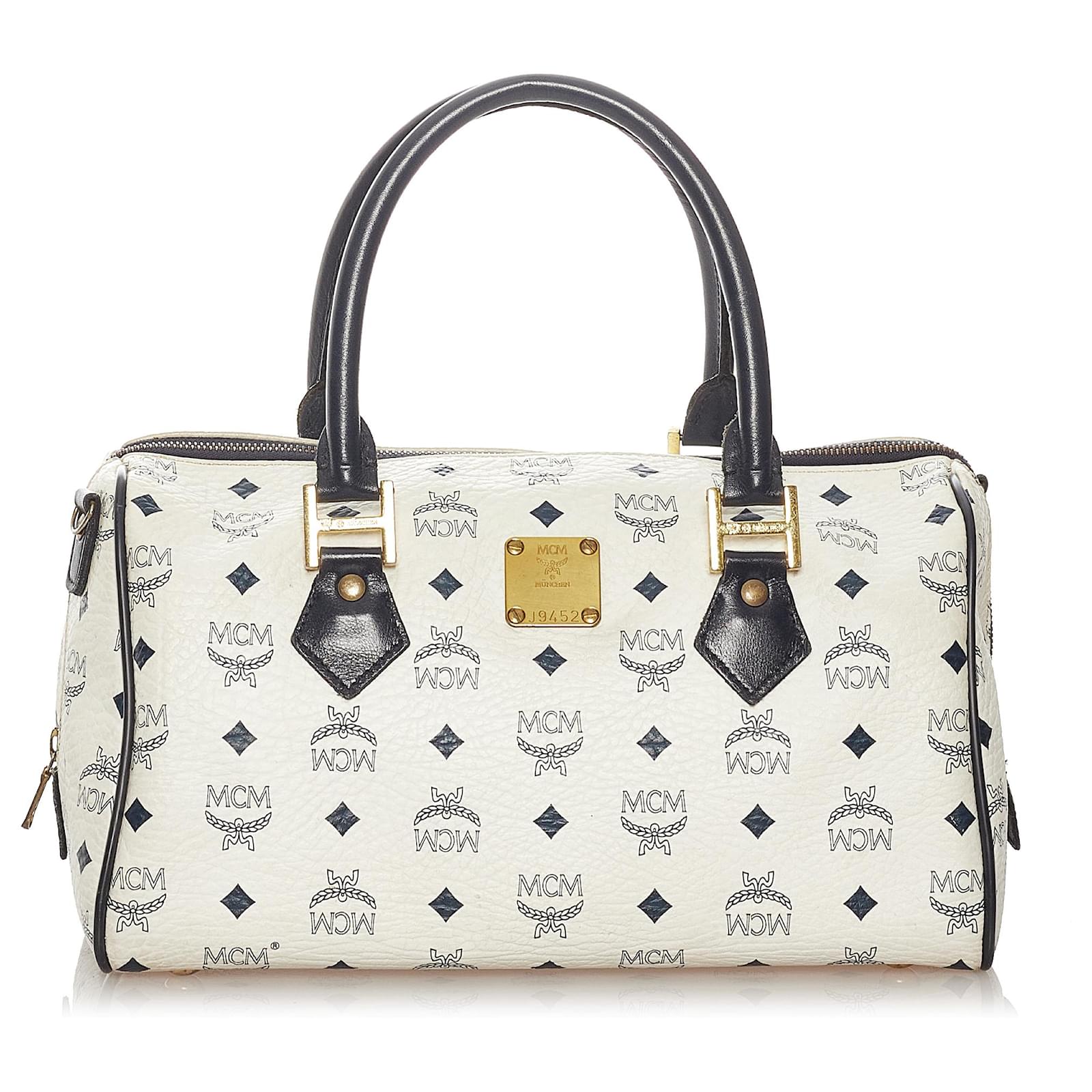 MCM White Visetos Leather Boston Bag Black Pony-style calfskin ref.257149 -  Joli Closet