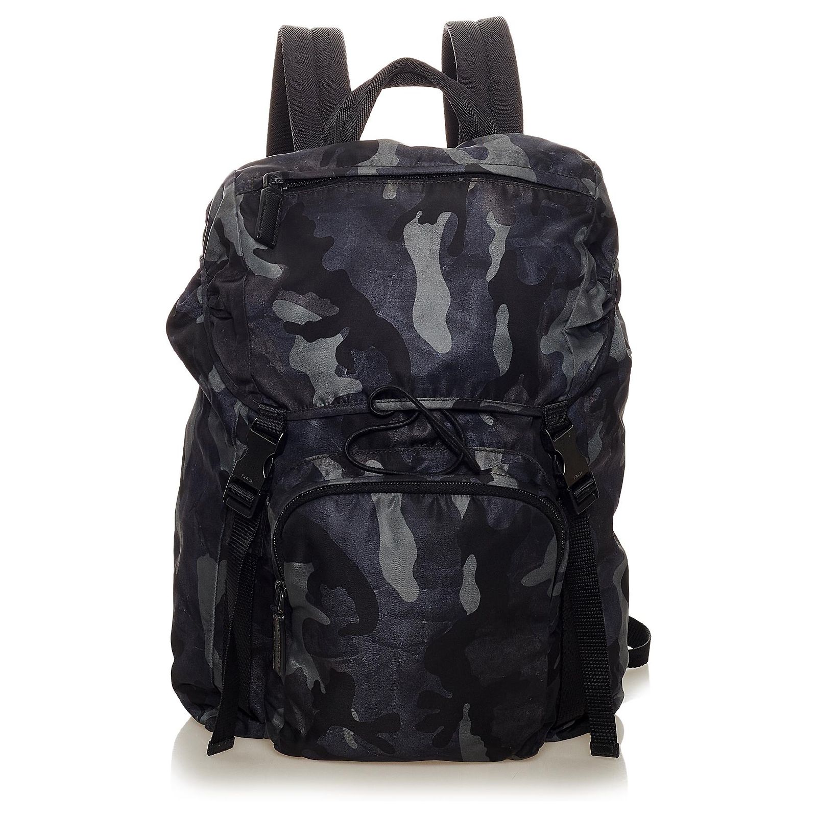 Zaino Prada in Tessuto Camouflage Grigio Nero Pelle Vitello simile a un  vitello Nylon Panno ref.438595 - Joli Closet