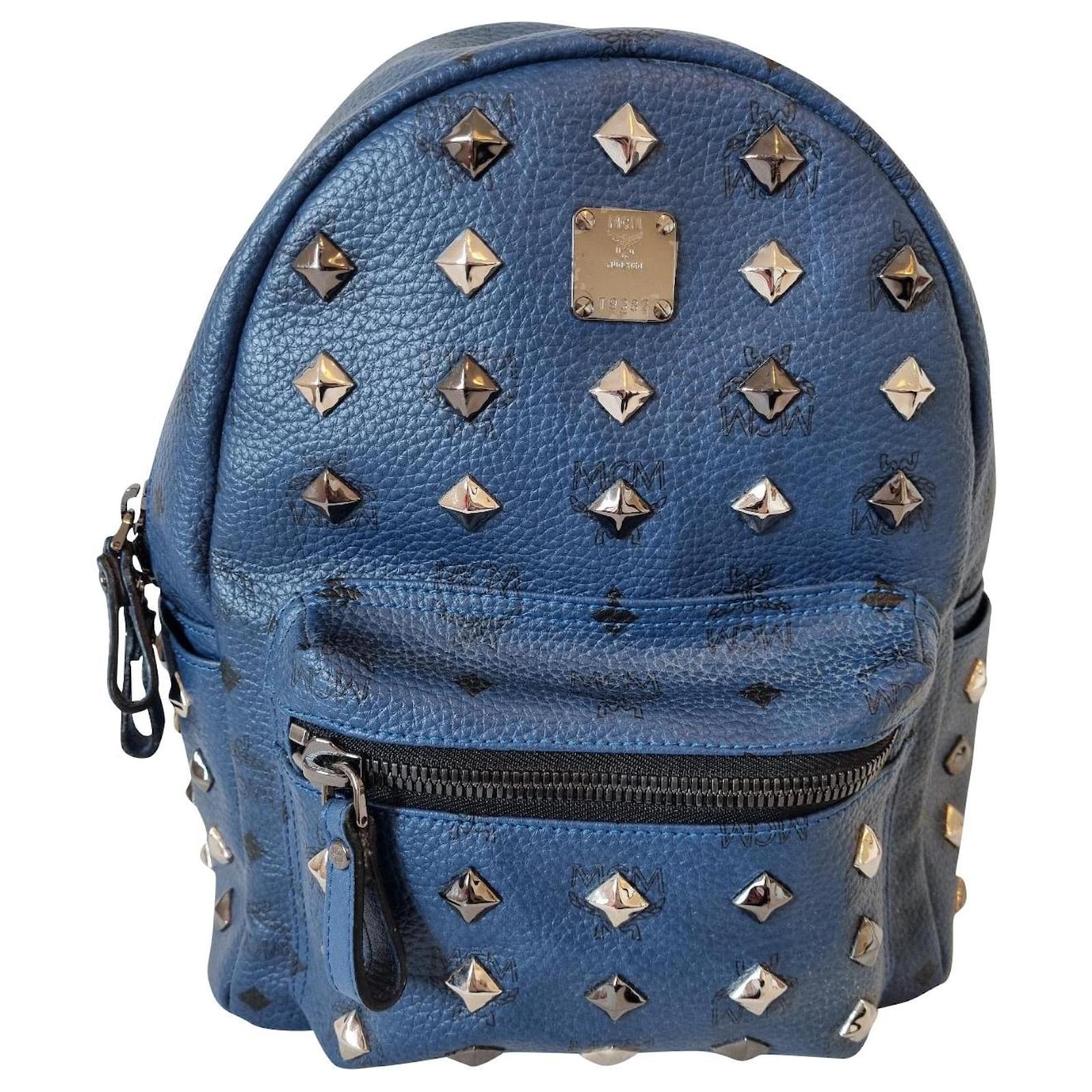 MCM Stark Navy Blue Small Backpack with Studs - Limited Edition Leatherette  ref.438918 - Joli Closet