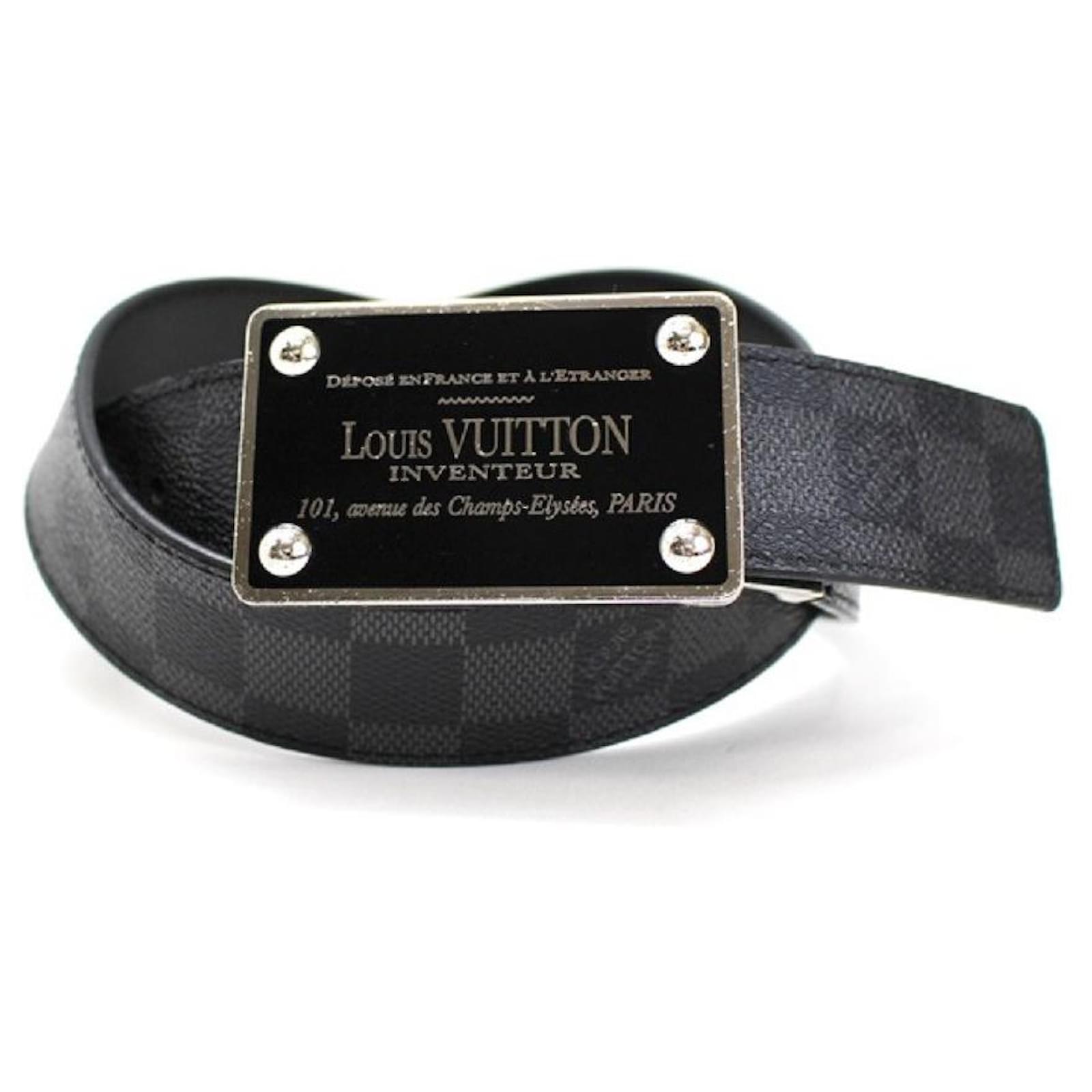 LOUIS VUITTON Leather Belt Santul Stamp M6896W 90/36 Size Black Silver  Buckle Men's Vuitton