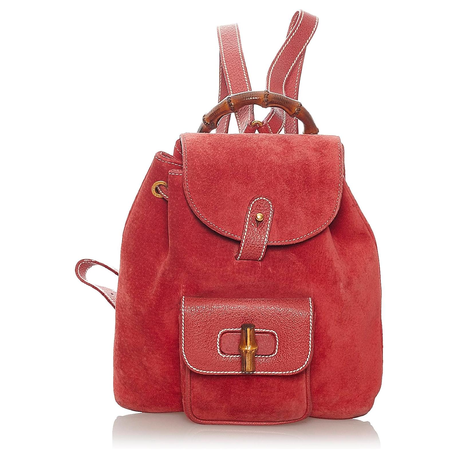 Zaino Gucci Red Bamboo Suede Rosso Svezia Pelle ref.439195 - Joli Closet