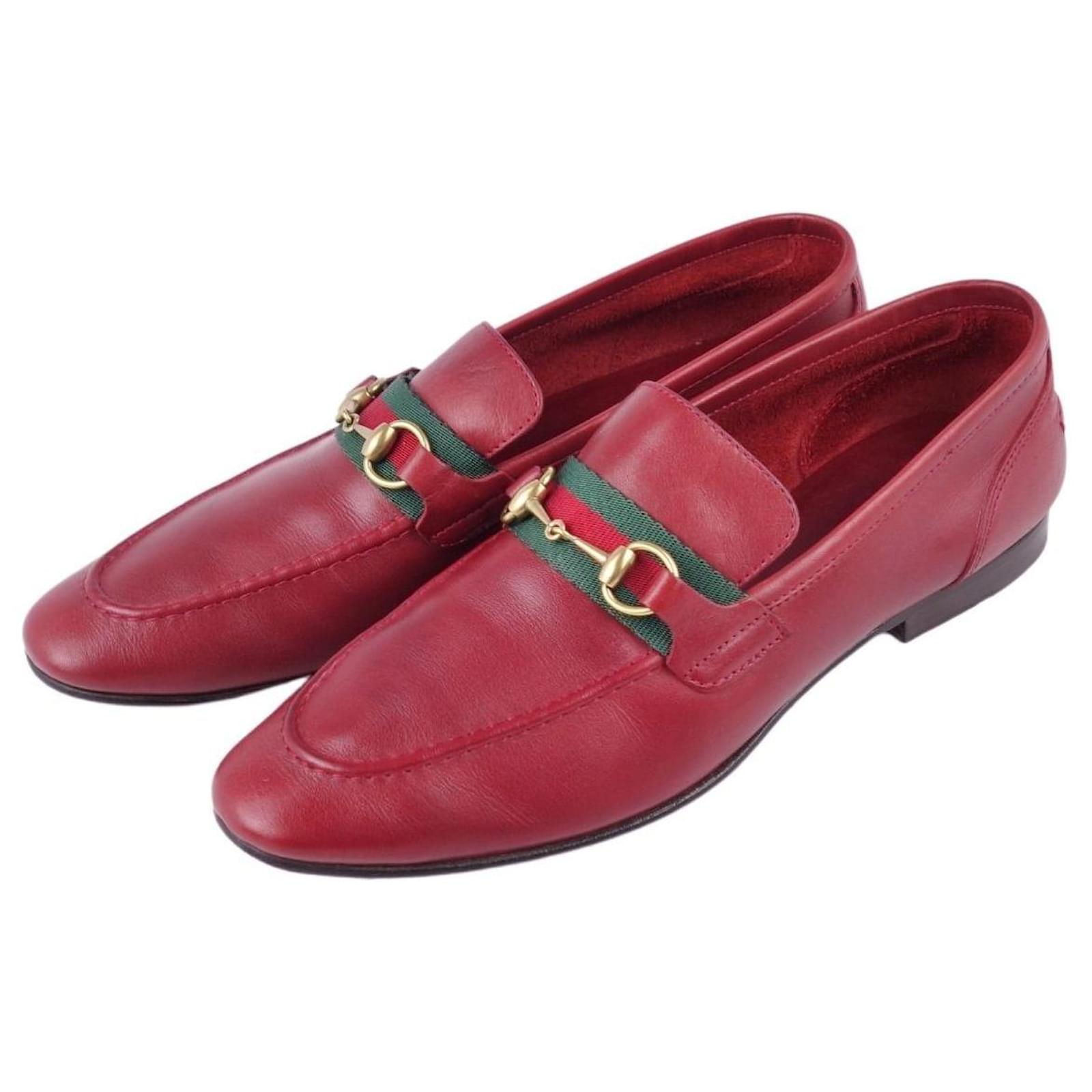 Gucci UCCI Bombas Mocasines Line Mocasín Zapatos mujer Zapatos Tamaño 37.5c(equivalente a 24.5cm) Roja Cuero ref.439377 - Joli Closet