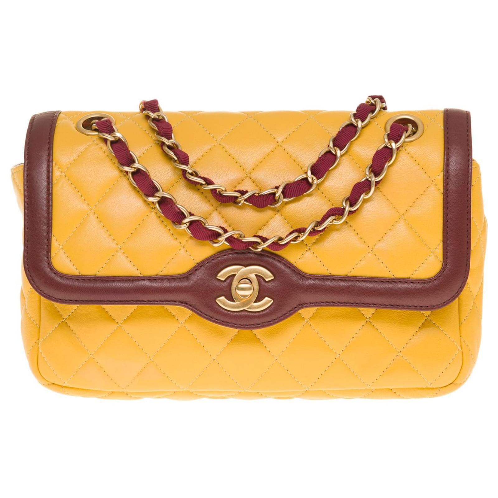 Superb Diana Chanel bag in yellow and brown two-tone lambskin with
