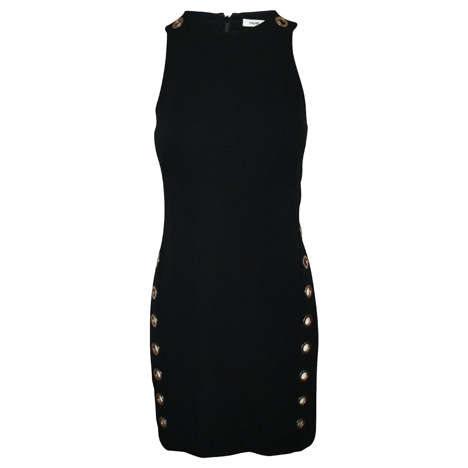 slim fit dress slacks Thierry Mugler Vintage Black & Yellow Cotton High Low Halter Dress – Modig main image 0
