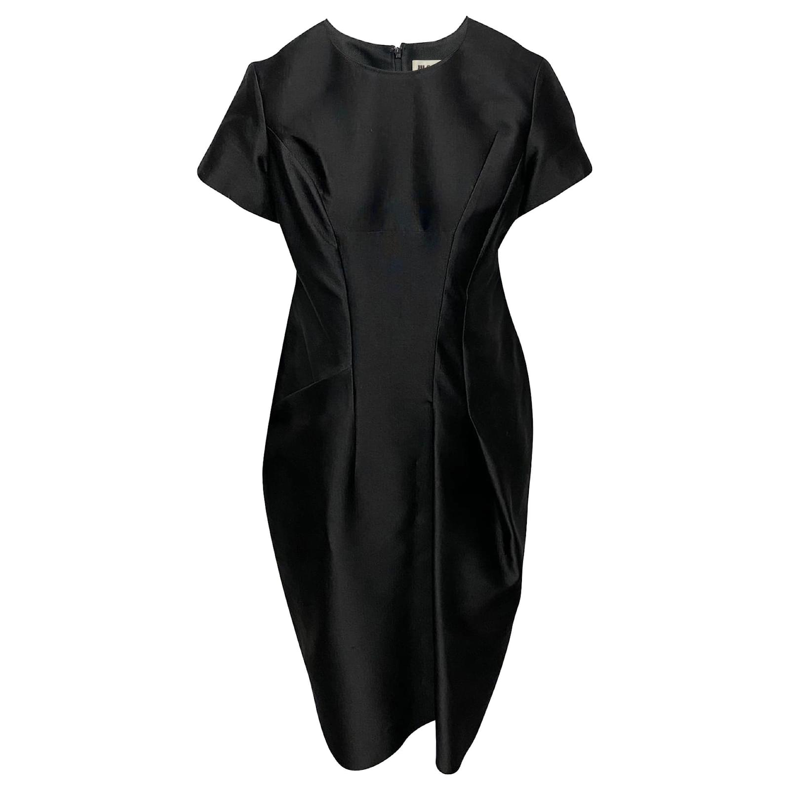Jil Sander Short Sleeve Formal Midi Dress in Black Wool ref.439754