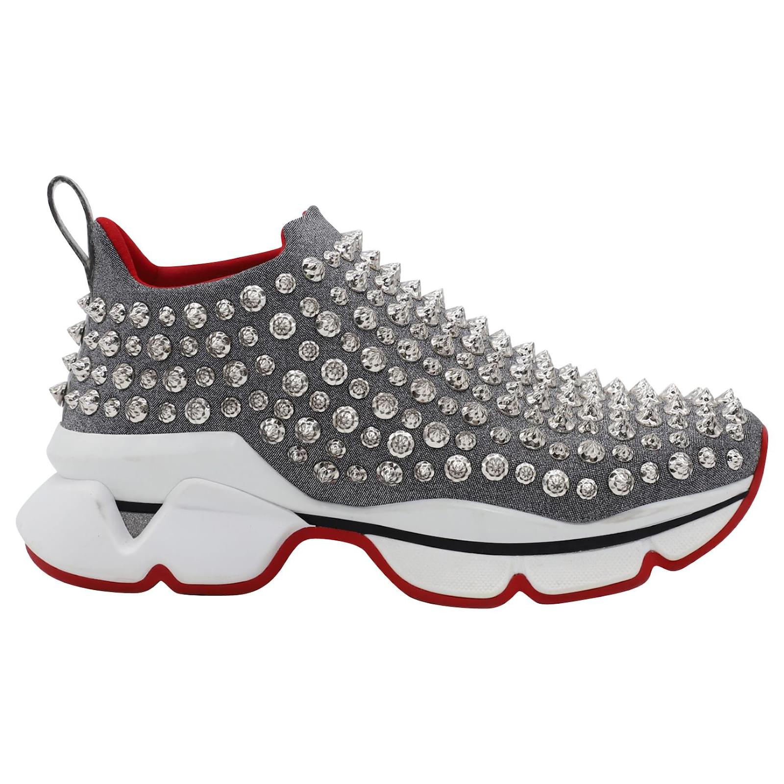 Christian Louboutin Spike Sneakers in Grey Neoprene Synthetic ref ...