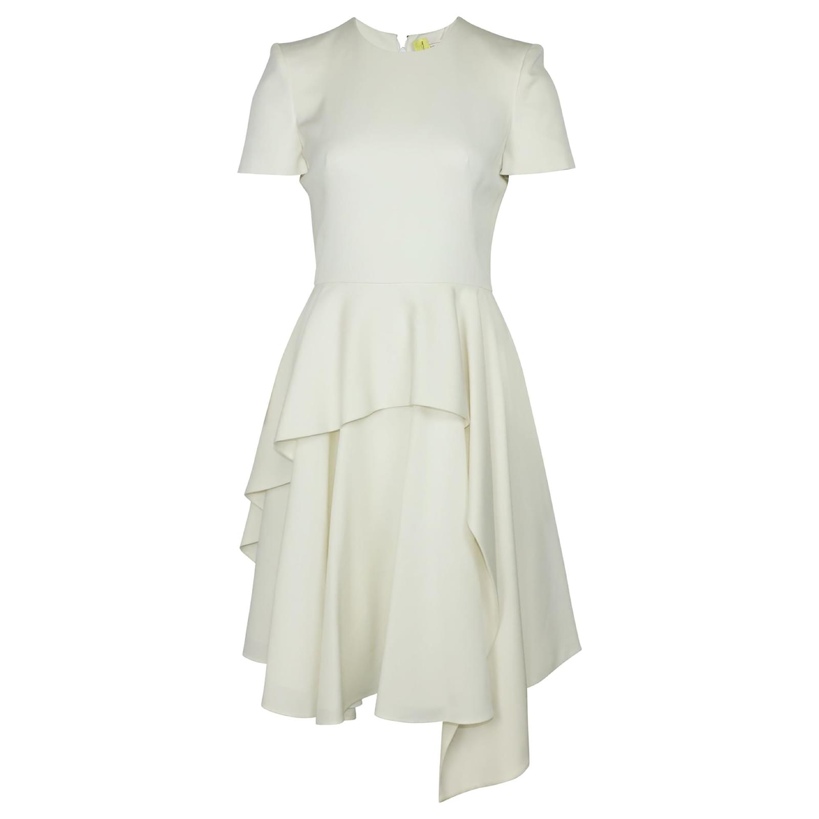 Alexander McQueen Asymmetric Layered Dress in White Wool Cashmere ref ...