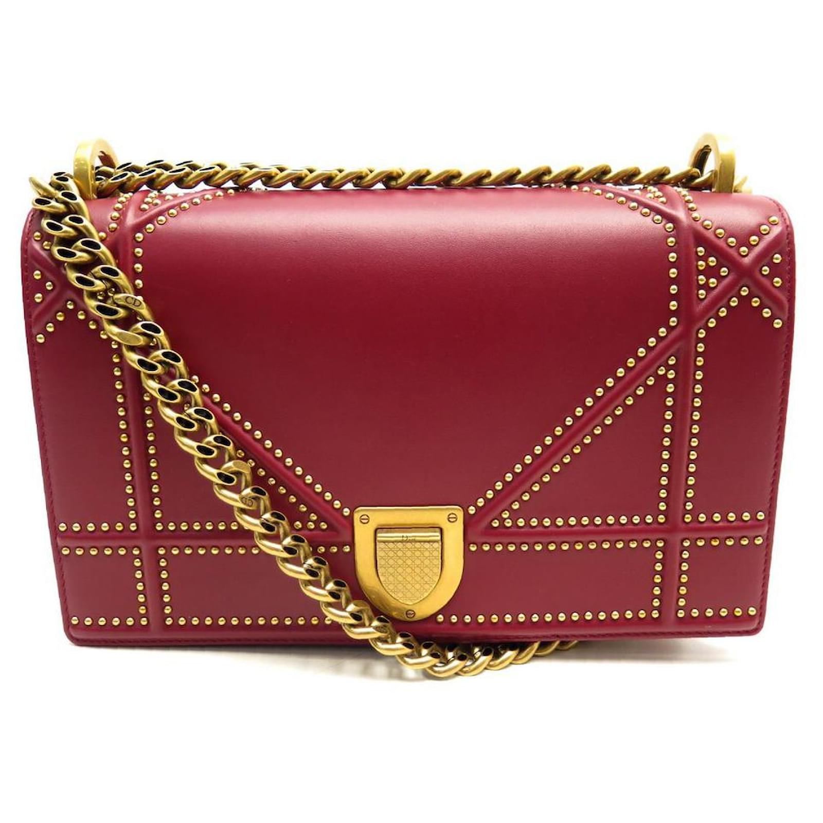 CHRISTIAN DIOR DIORAMA STUDDED RED LEATHER SHOULDER BAG HANDBAG