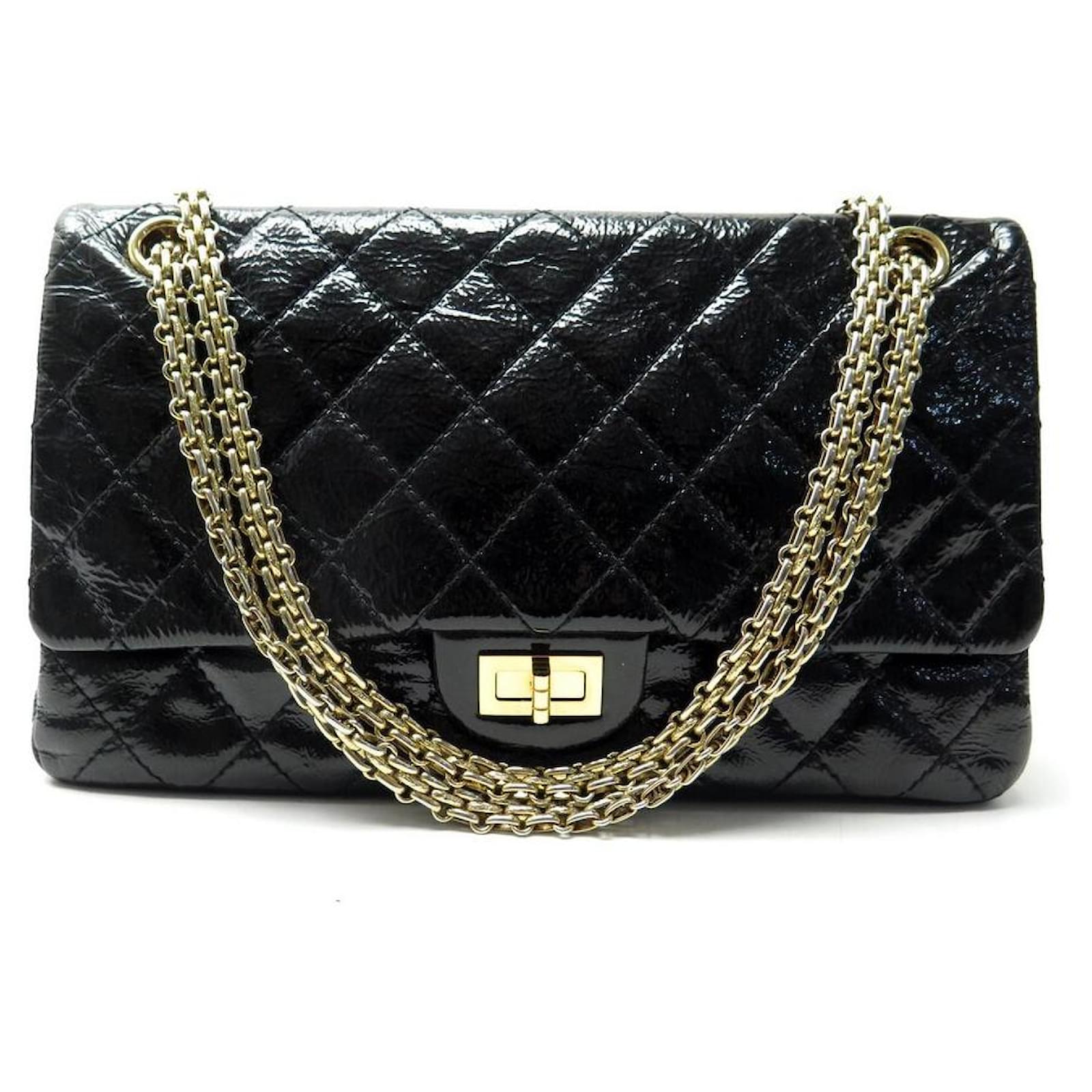 Handbags Chanel Chanel Large Handbag 2.55 Jumbo in Black Quilted Patent Leather Hand Bag