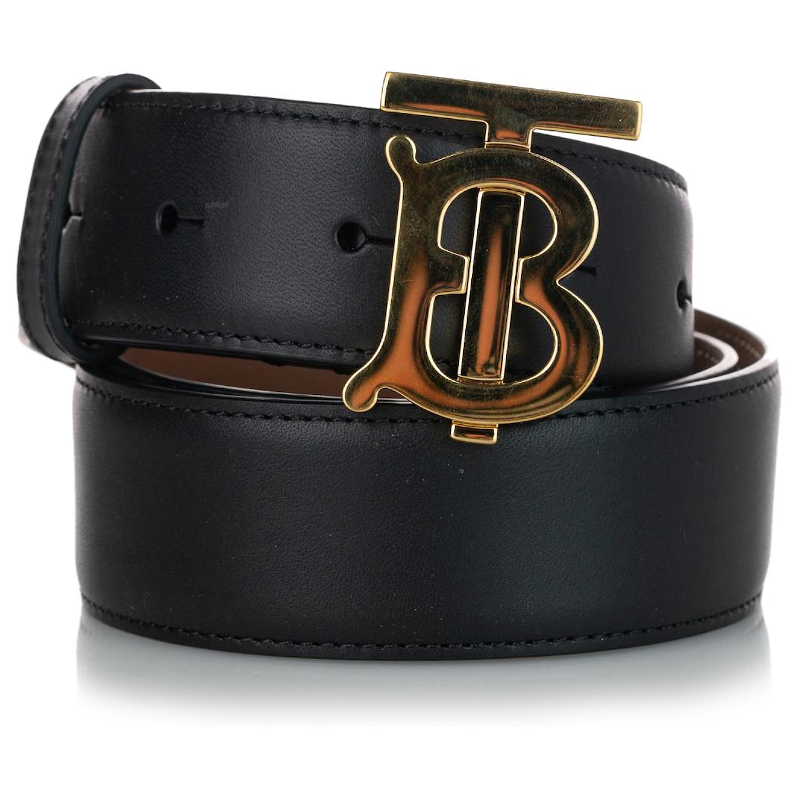 Burberry Black TB Leather Belt Golden Metal Pony-style calfskin ref.441038  - Joli Closet
