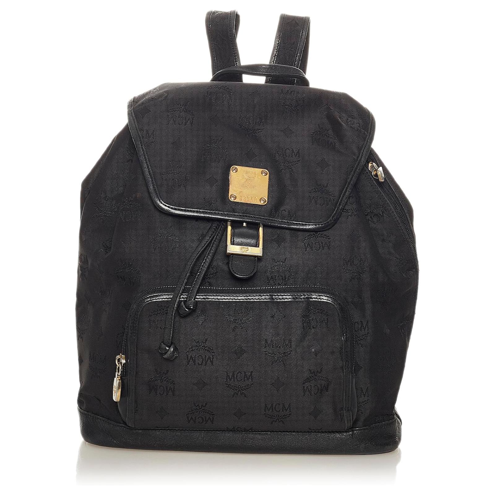 MCM Black Visetos Nylon Drawstring Backpack Leather Pony-style