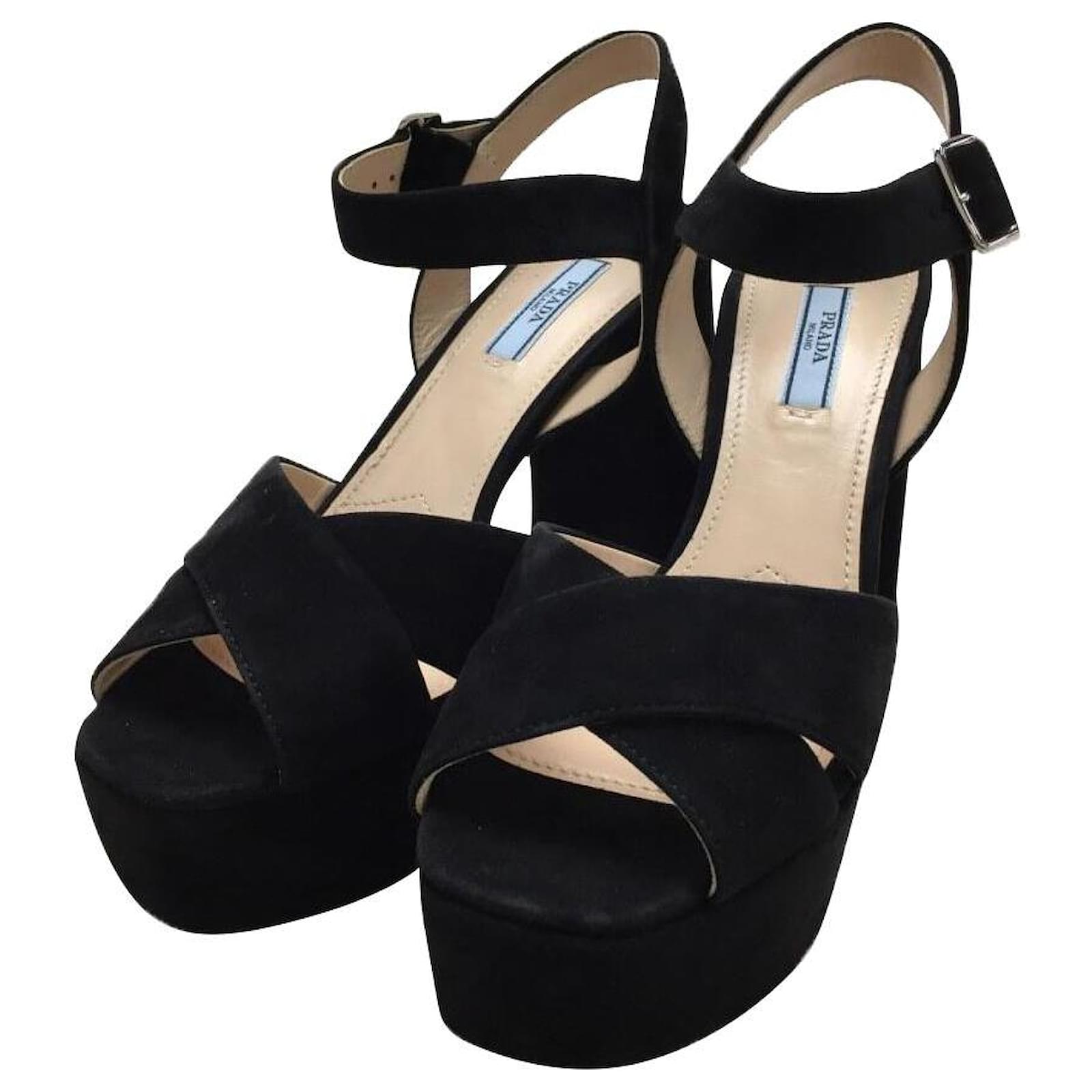 PRADA Suede platform sandals / sandals / 38 / BLK / suede / ankle