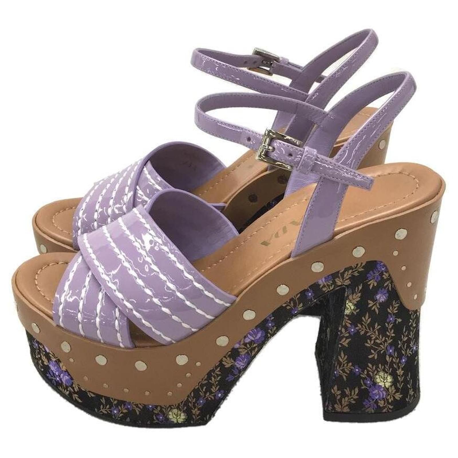 SANDALIA PLATAFORMA PRADA / Sandalias plataforma / Morado / Sandalias /  35.5 / PUP / Esmalte Púrpura Suecia ref.441688 - Joli Closet