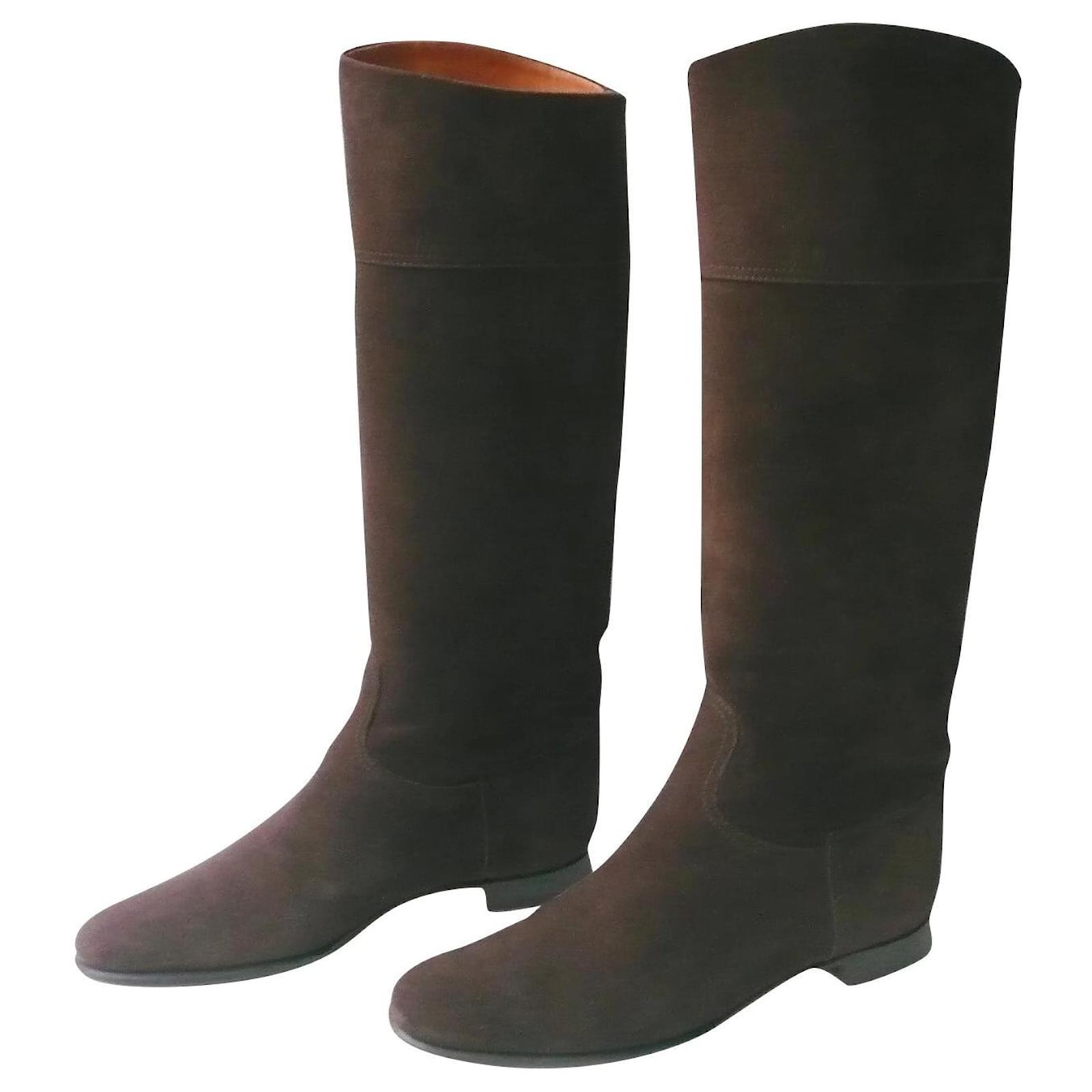 Hermès HERMES Suede riding boots Brown very good condition T38 IT ...