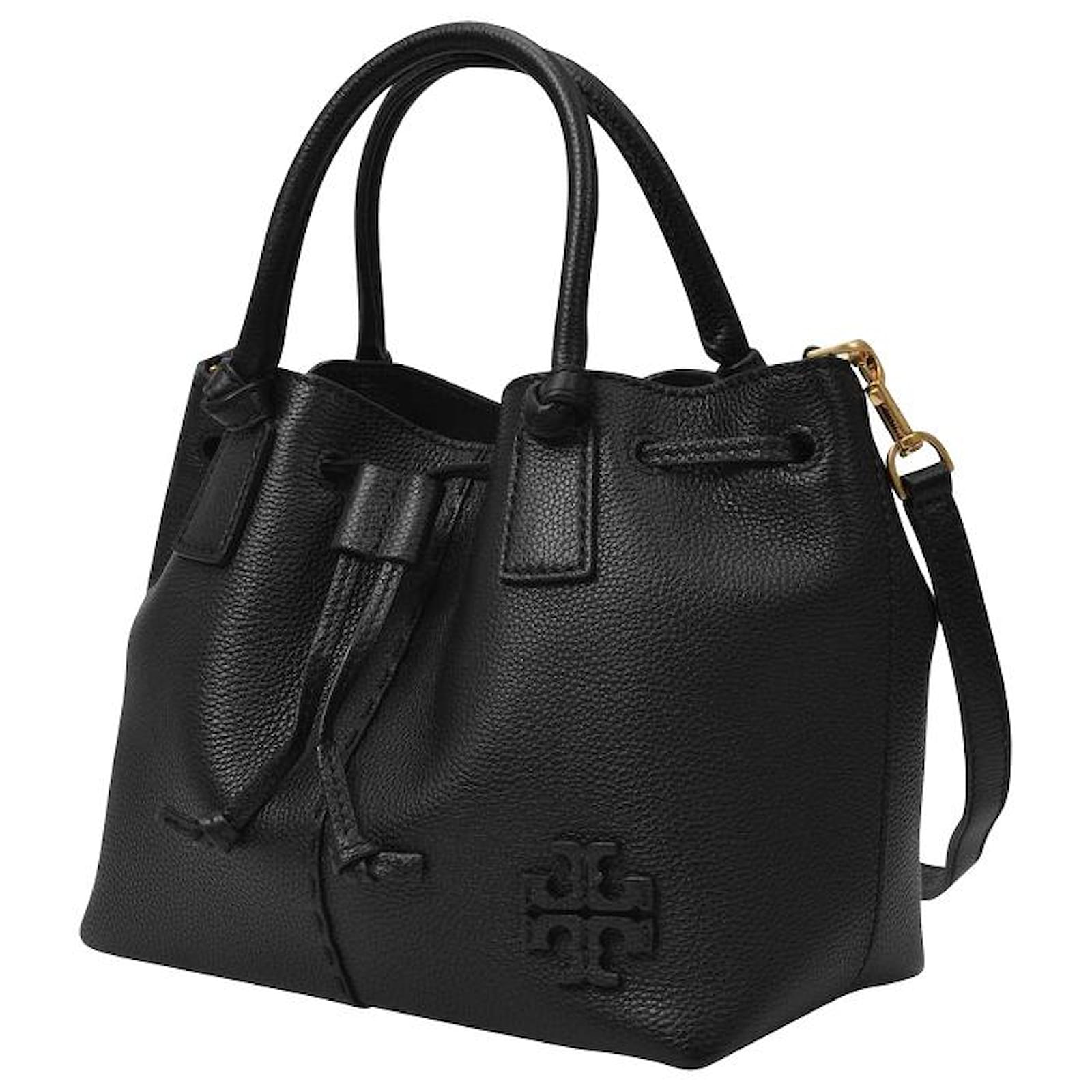 Tory Burch McGraw Small Drawstring Bag in Black Leather  - Joli  Closet
