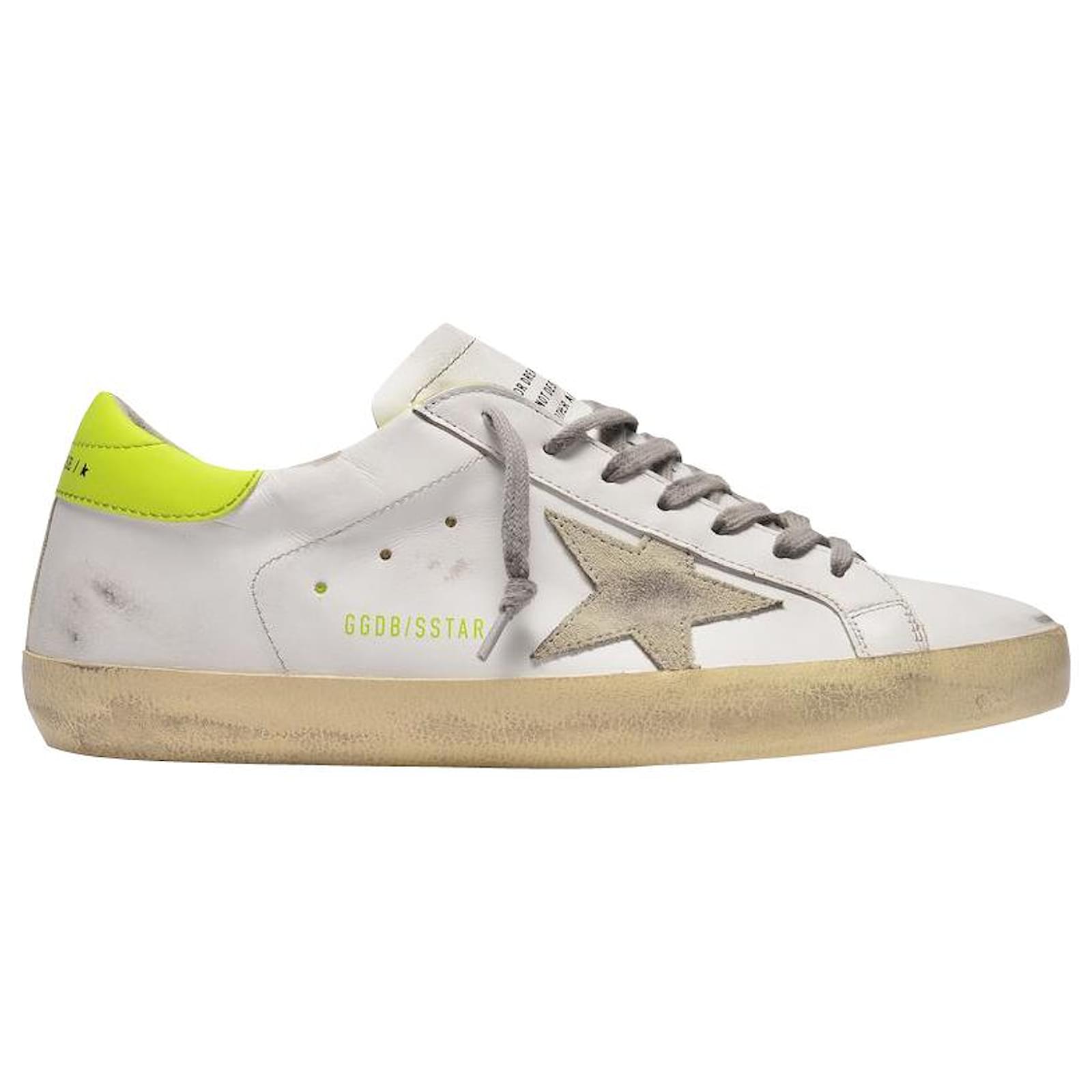 Golden Goose Super Star Baskets in White and Yellow Leather ref