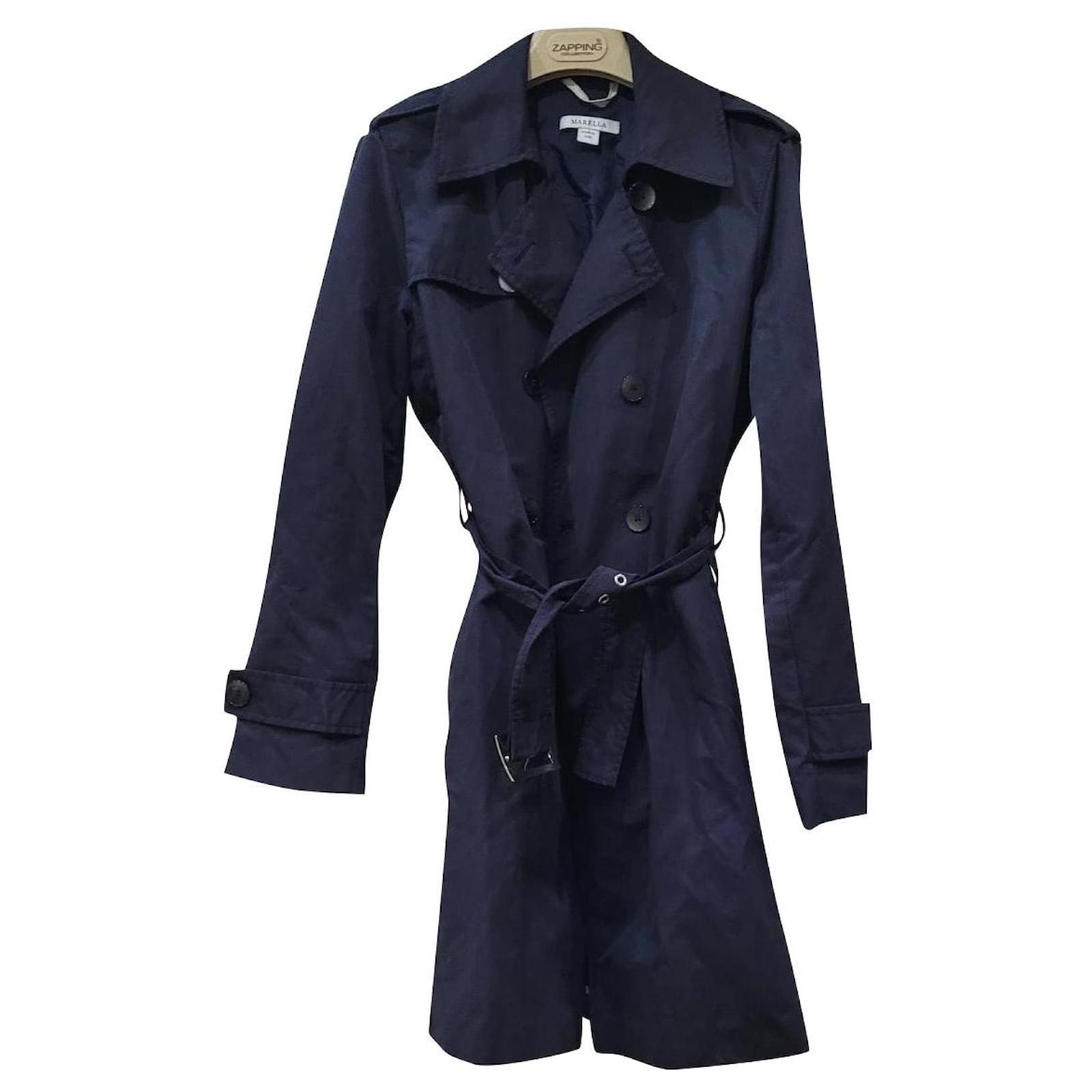 Marella lined-breasted trench coat Dark blue Cotton Polyester ref ...