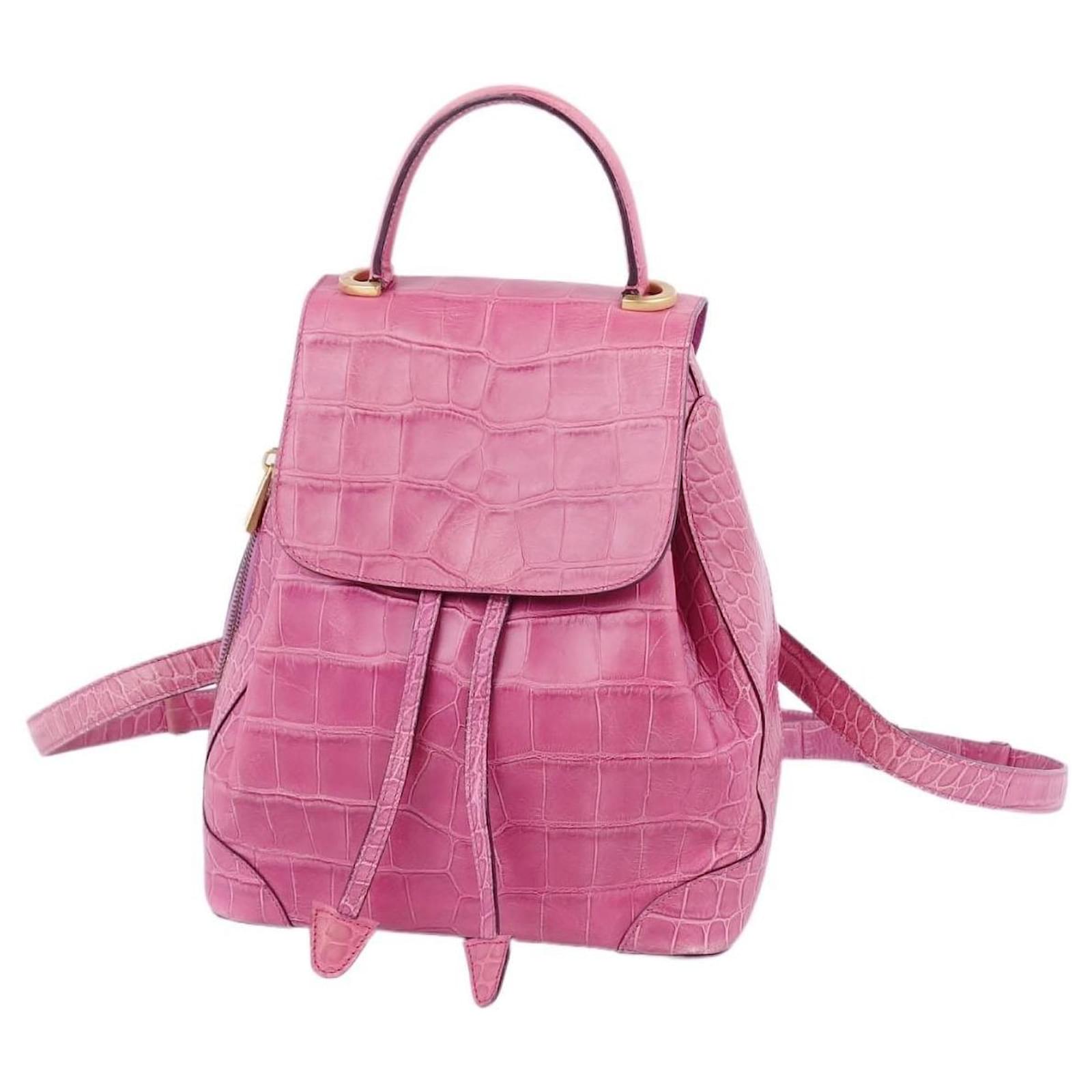 Céline Vintage Celine Bag Crocodile Croco Embossed Backpack Rucksack  Crocodile Leather Ladies Leather Bag Pink Exotic leather ref.444171 - Joli  Closet