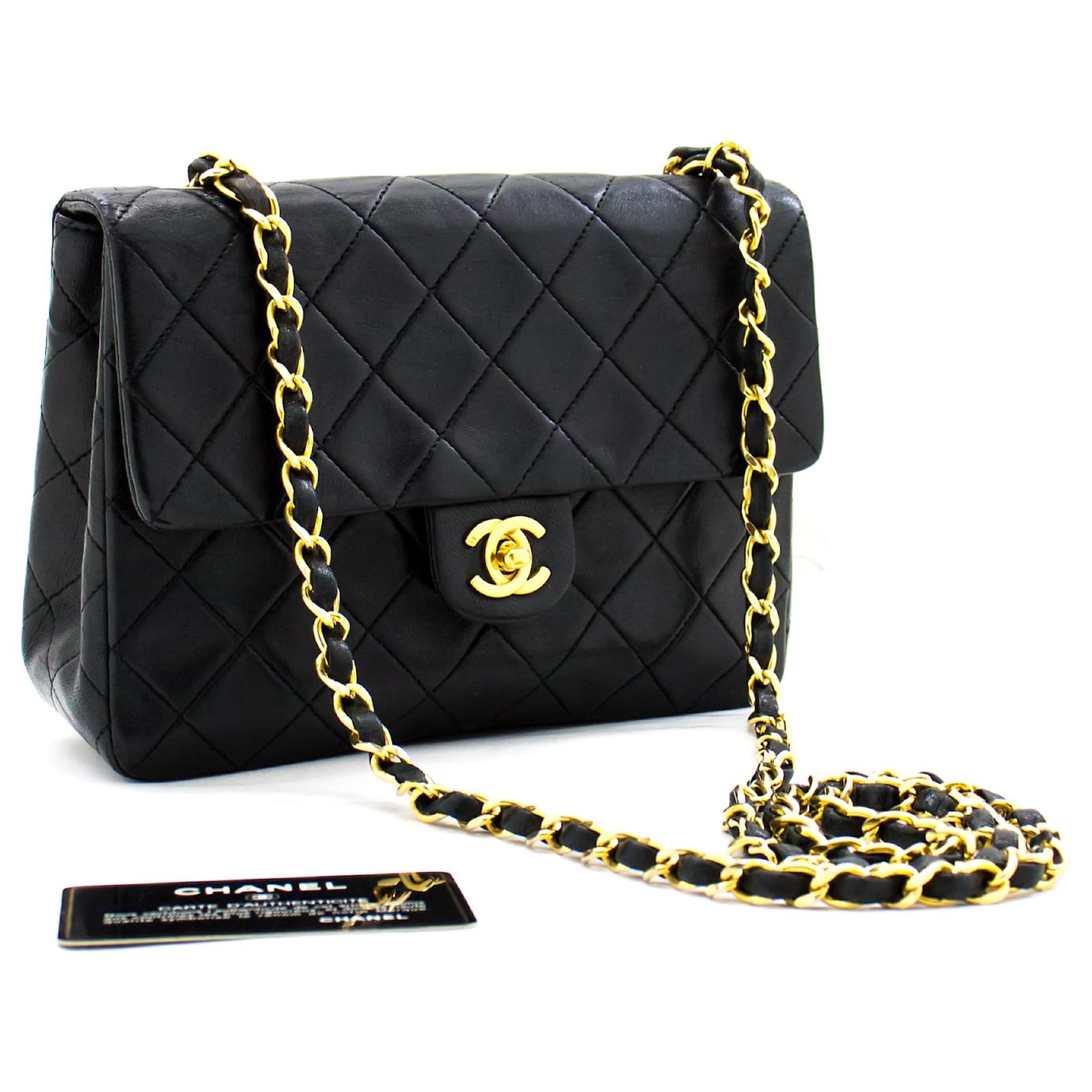 Borsa a tracolla CHANEL mini quadrata con tracolla a catena piccola  trapunta nera Nero Pelle ref.444397 - Joli Closet