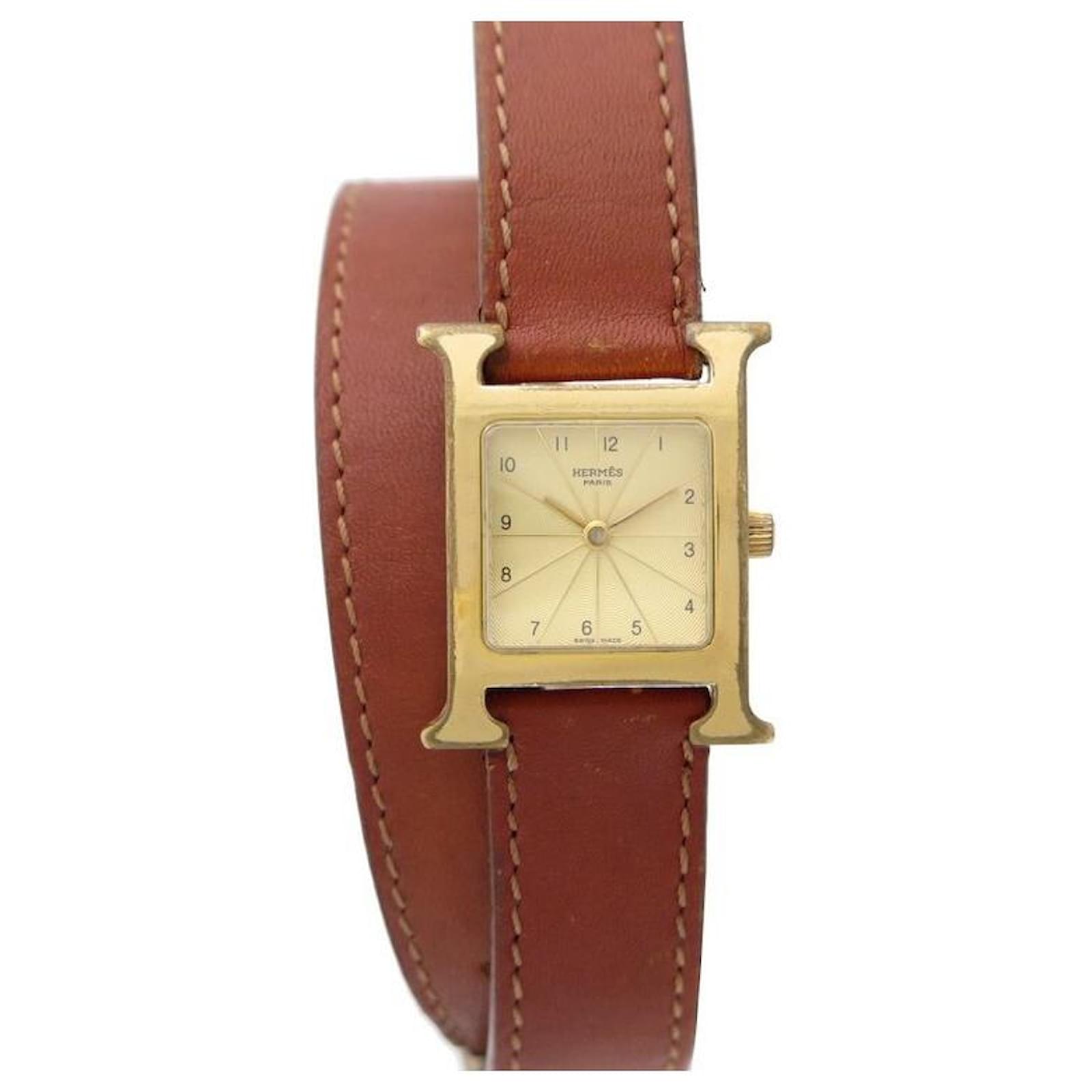 Hermès HH watch1.201 HOUR H lined TOUR QUARTZ GOLD PLATED WATCH Golden ...