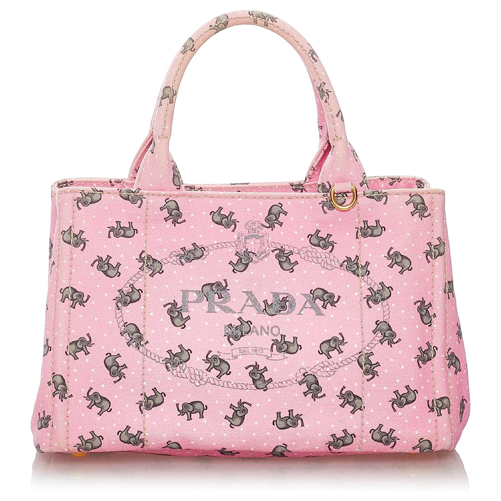 Prada Pink St. Elephant Canapa Logo Canvas Satchel Grey Cloth Cloth   - Joli Closet