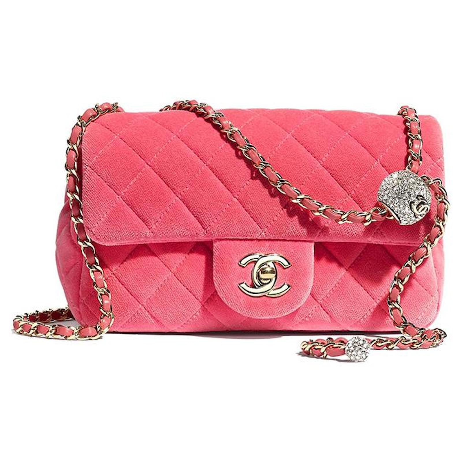 Chanel 2020 Pearl Crush Pink Bag Velvet ref.445193 - Joli Closet