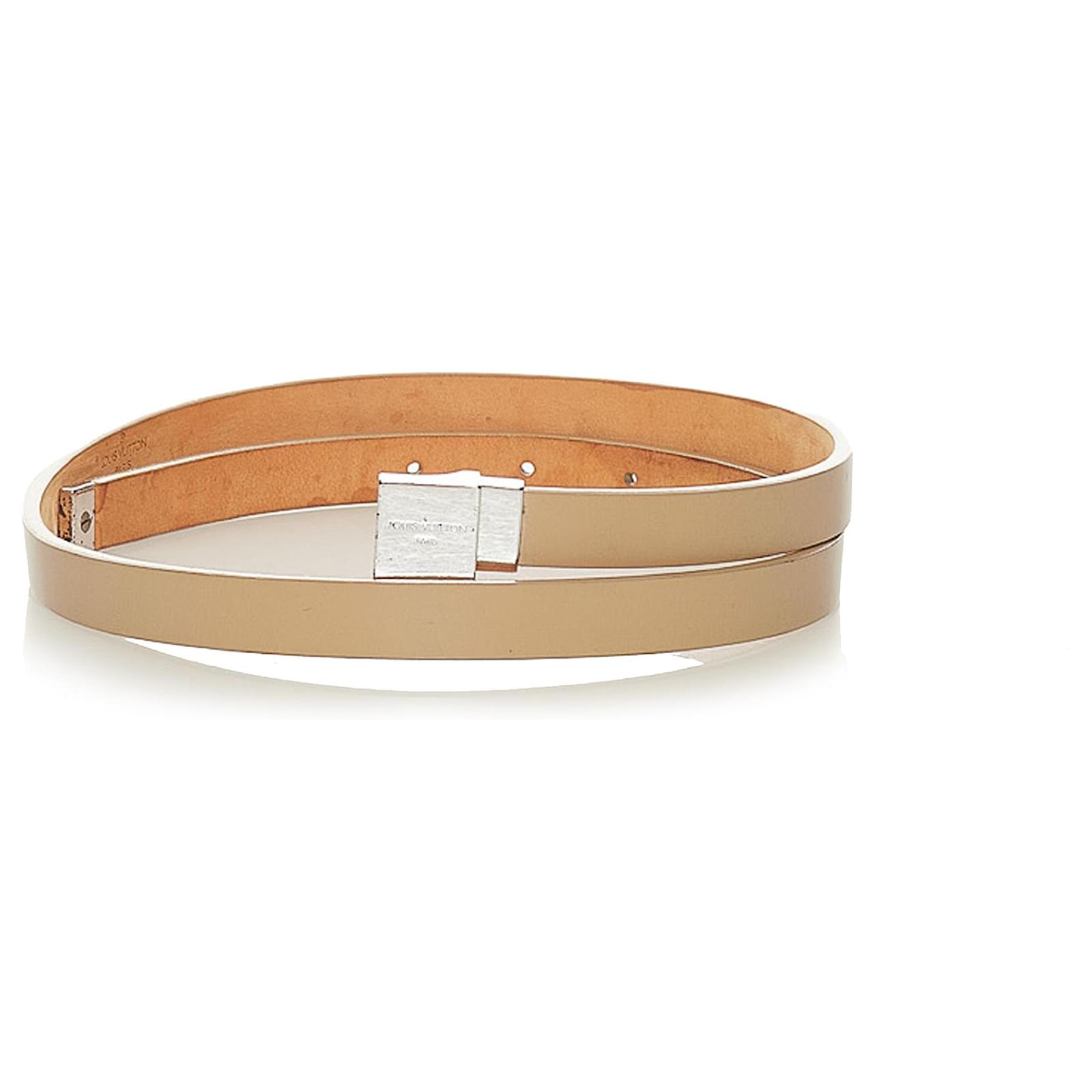Louis Vuitton Brown Leather Belt Silvery Beige Metal Pony-style