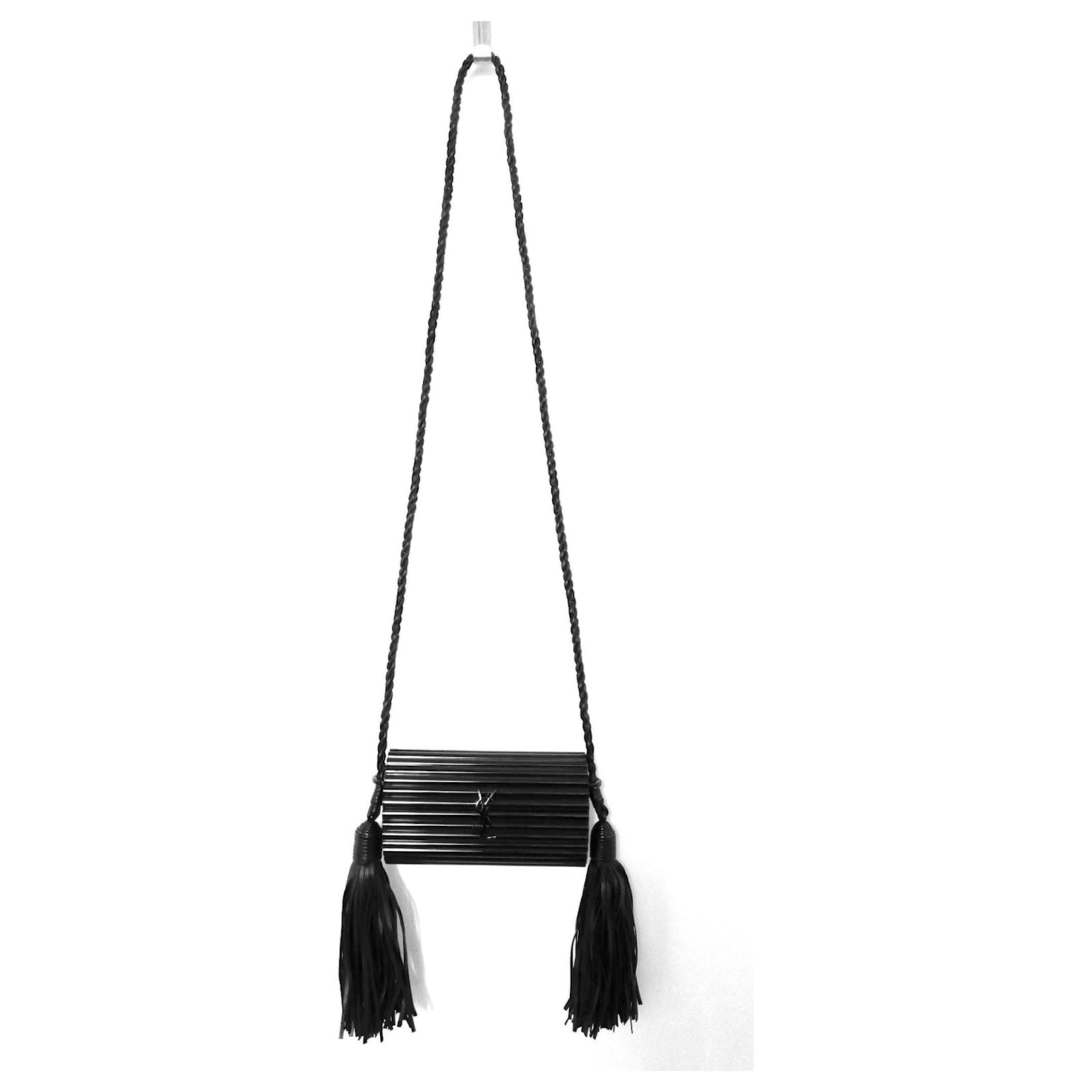 Saint Laurent Opium Plexiglass Tassel Minaudiere Box Bag Black