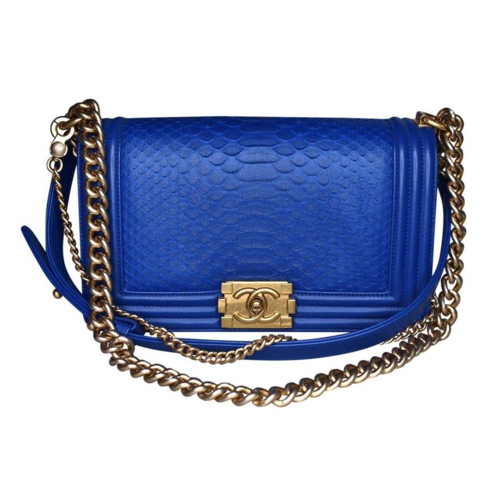 Chanel Rare Limited Edition Boy Medium Python Flap Bag Blue