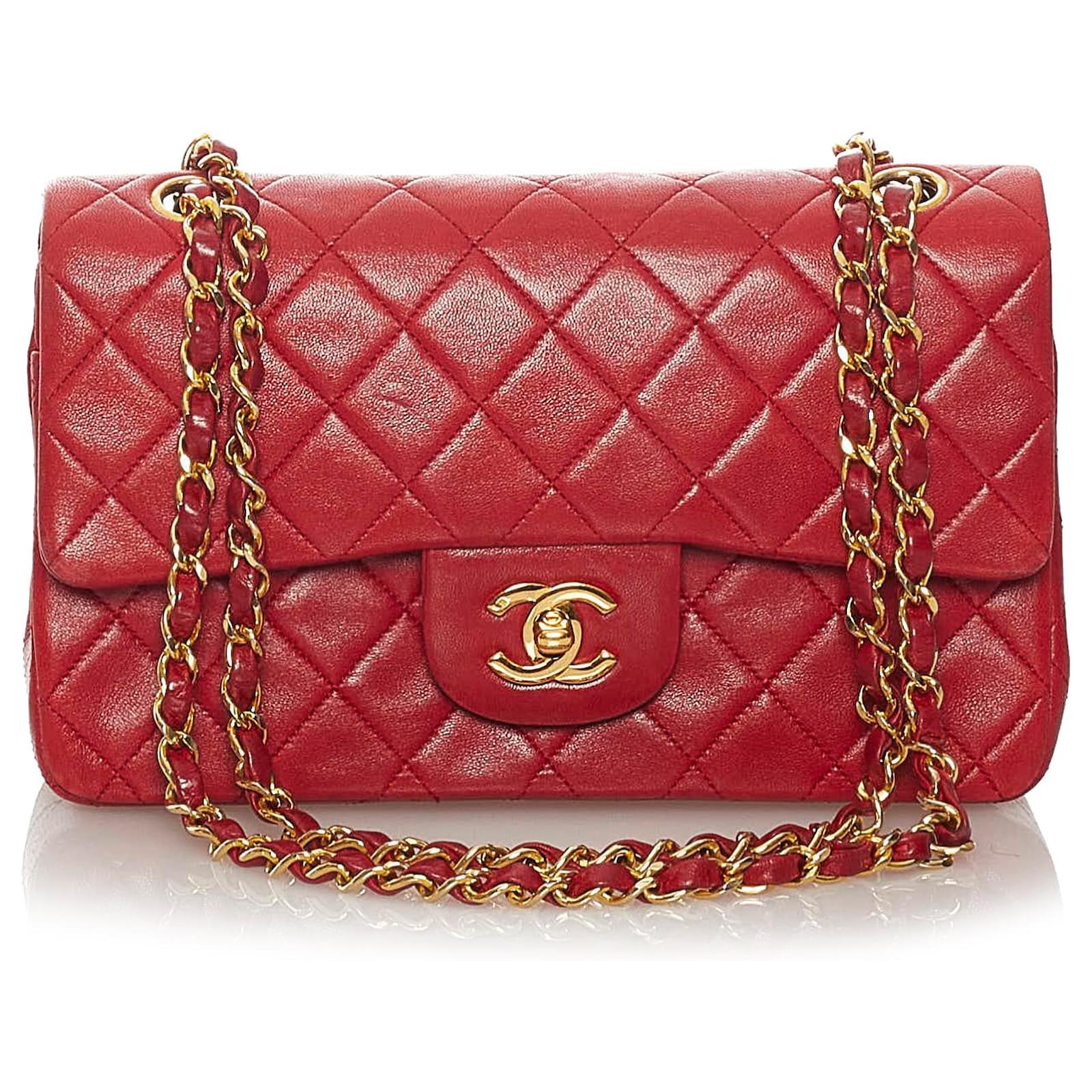 Chanel Red Classic Small Lambskin Leather Single Flap Bag ref