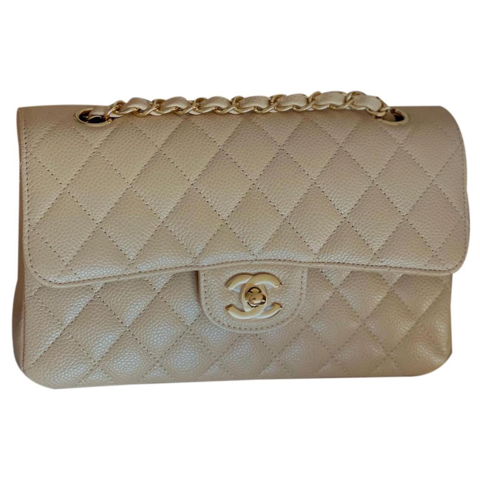 Chanel classic lined flap caviar beige