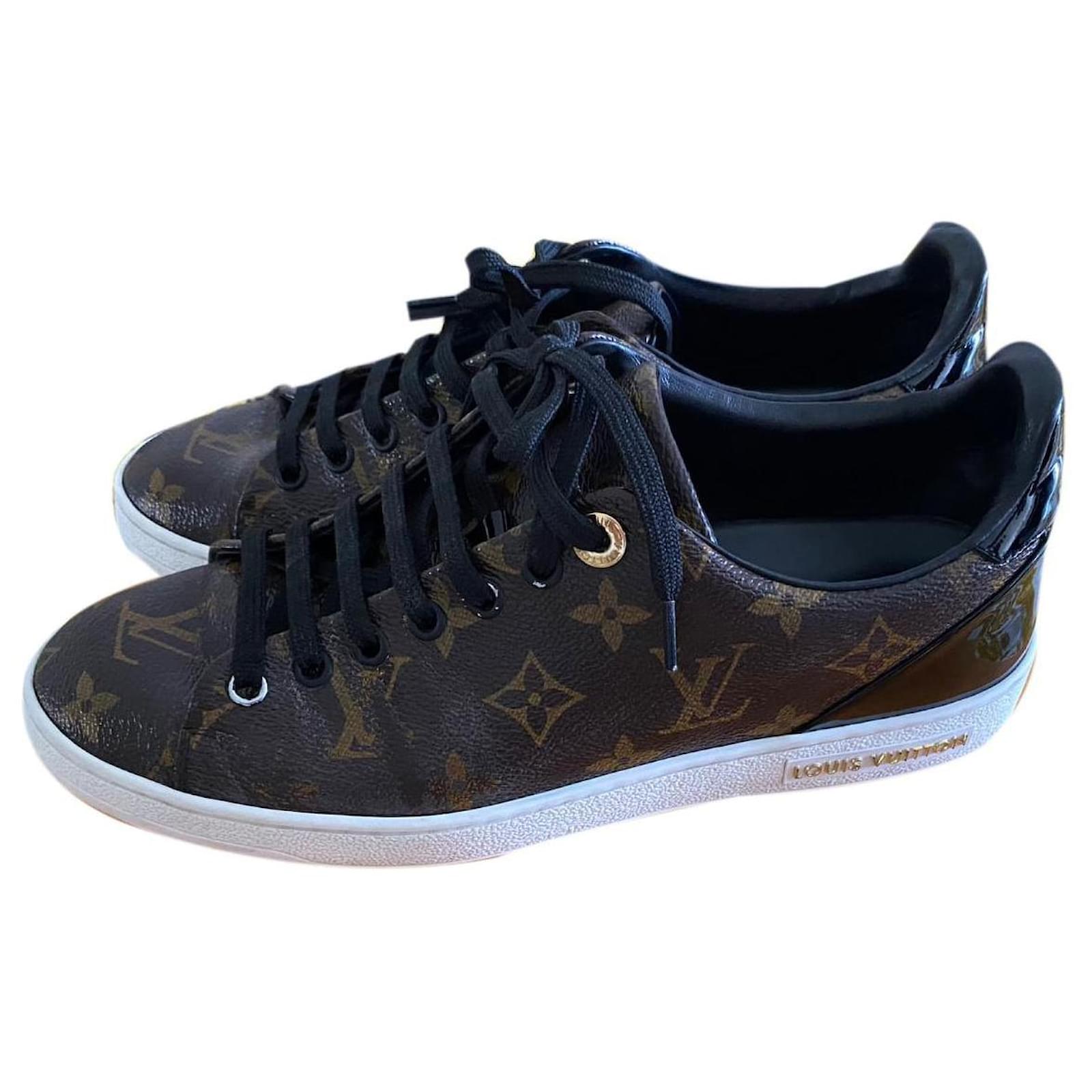 Louis Vuitton Black Leather Frontrow Sneakers Size 38 For Sale at
